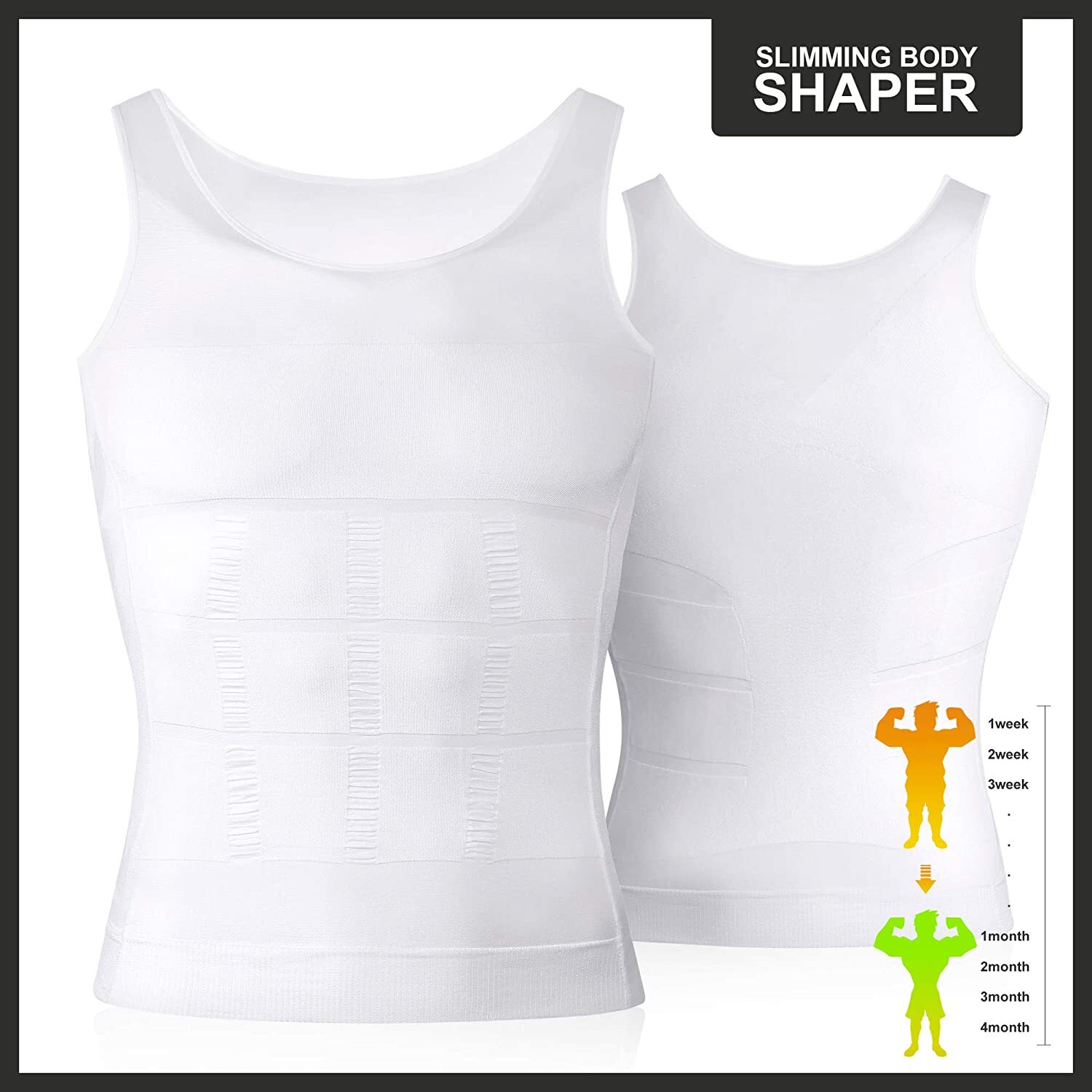 Mens 3 Pack Body Shaper Slimming Tummy Vest Compression Shirt Tank Top Shapewear