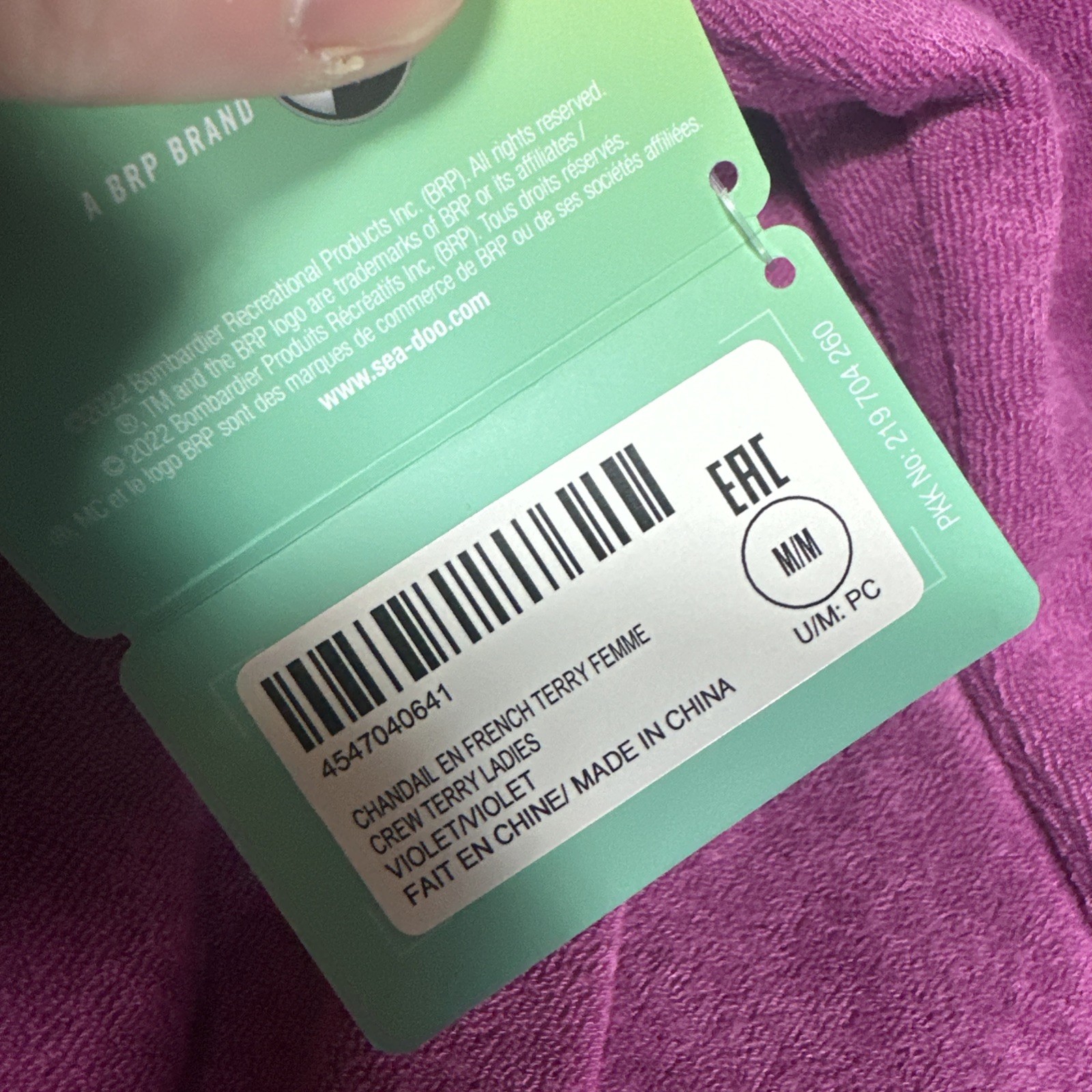 Sea-Doo Women’s Crew Terry Sweatshirt Violet Pullover Size Medium NEW CC1