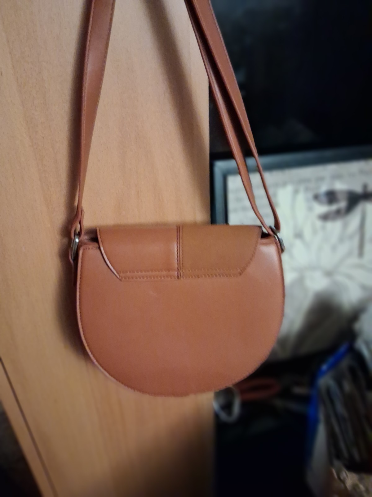 VENUS Brown Small Semi-Circle Crossbody Buckle Silver Hardware Inner Pockets