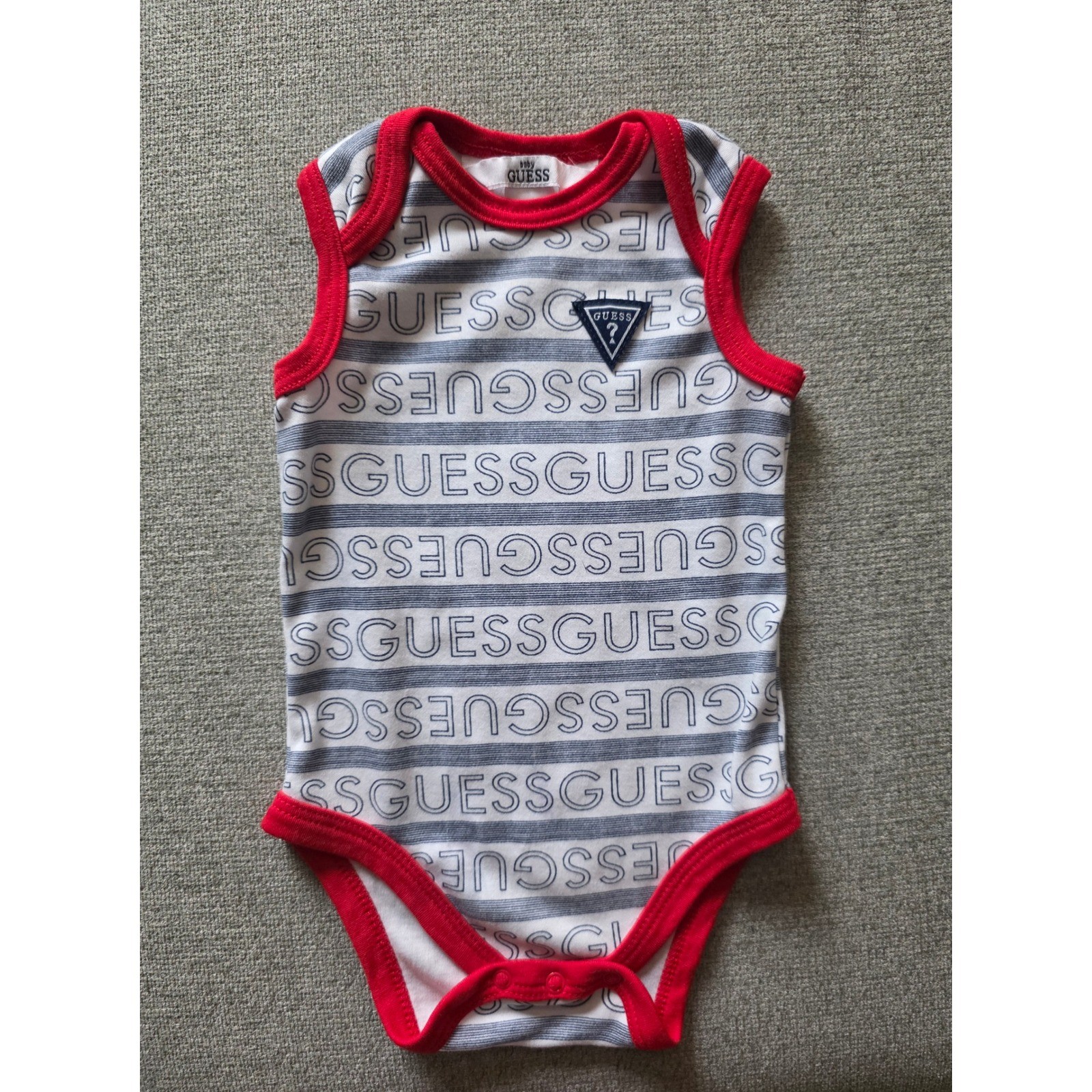 Guess Baby Boys Sleeveless Bodysuit Logo Stripe Red Blue 3-6M GY815066