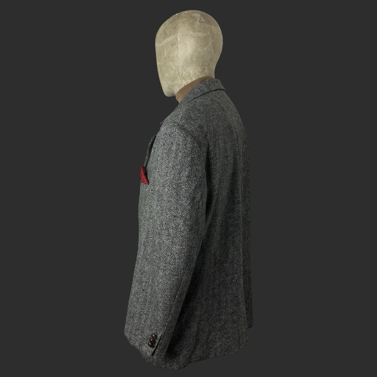 Deansgate Tweed Jacket Blazer 42S Lambswool Men’s Herringbone Black White Grey