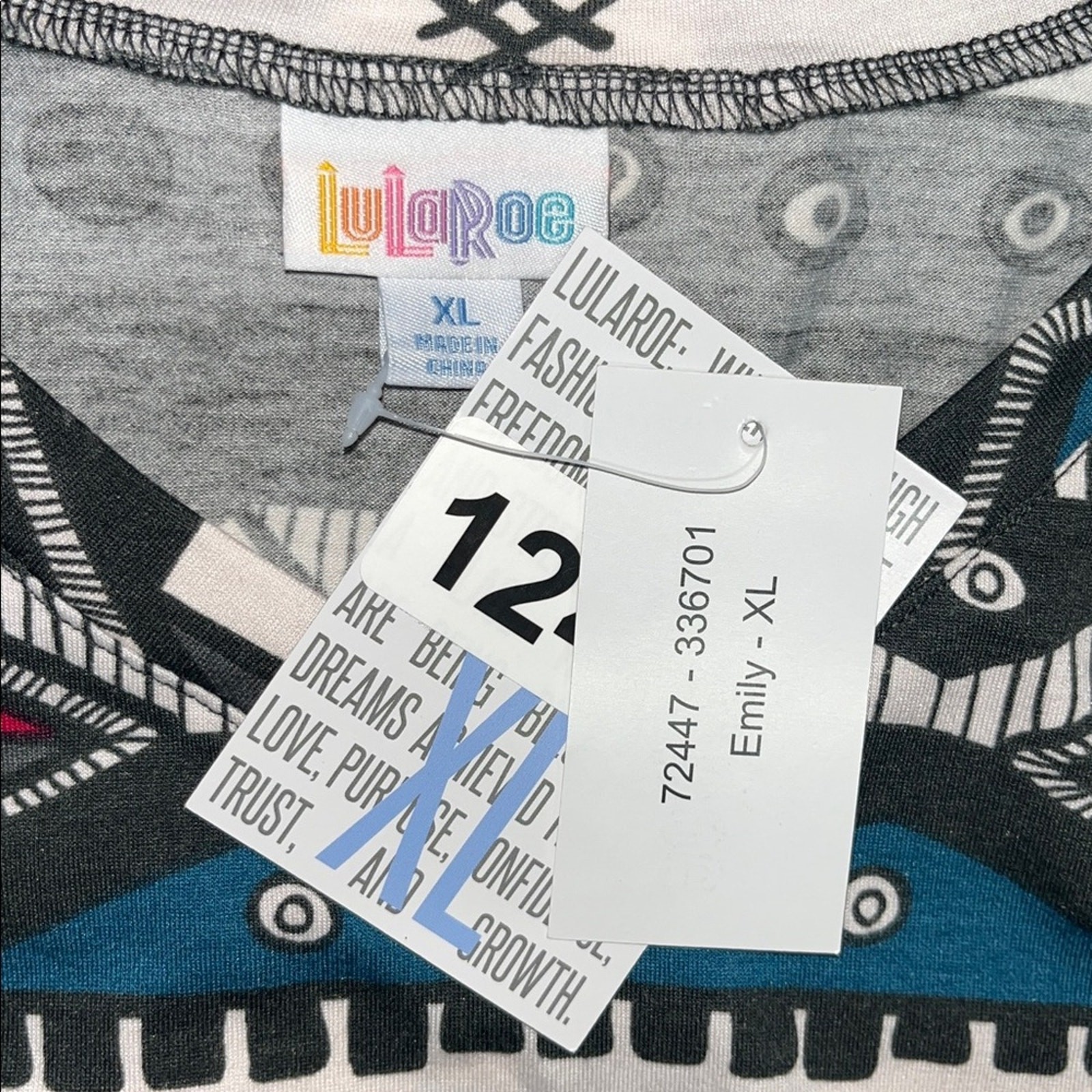 LuLaRoe NWT Size XL Gray & Blue Aztec Print Emily Swing Dress w/ Pockets
