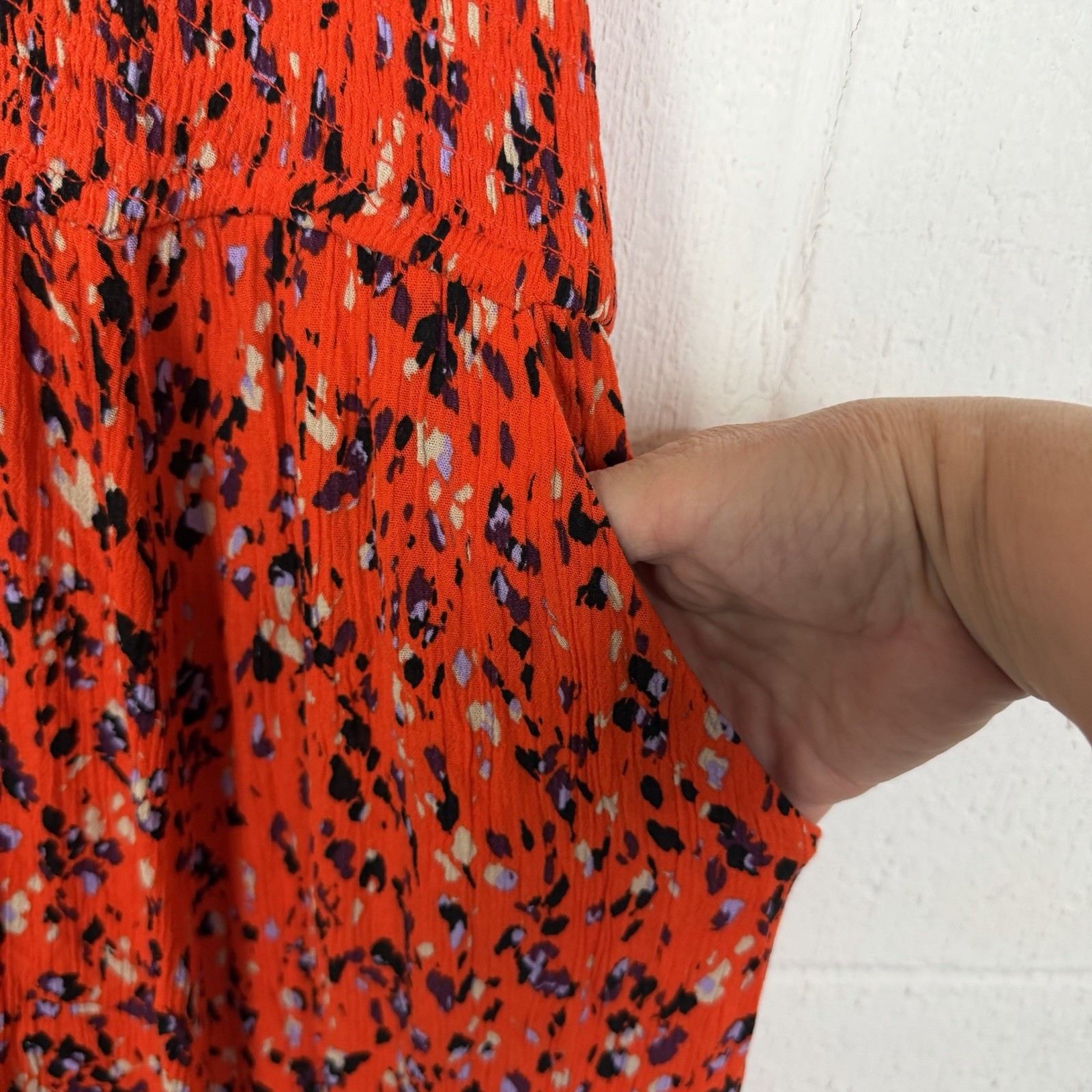 Torrid Midi Dress Plus Size 3X Orange Animal Print Smocked Gauzy Maximalist Fun
