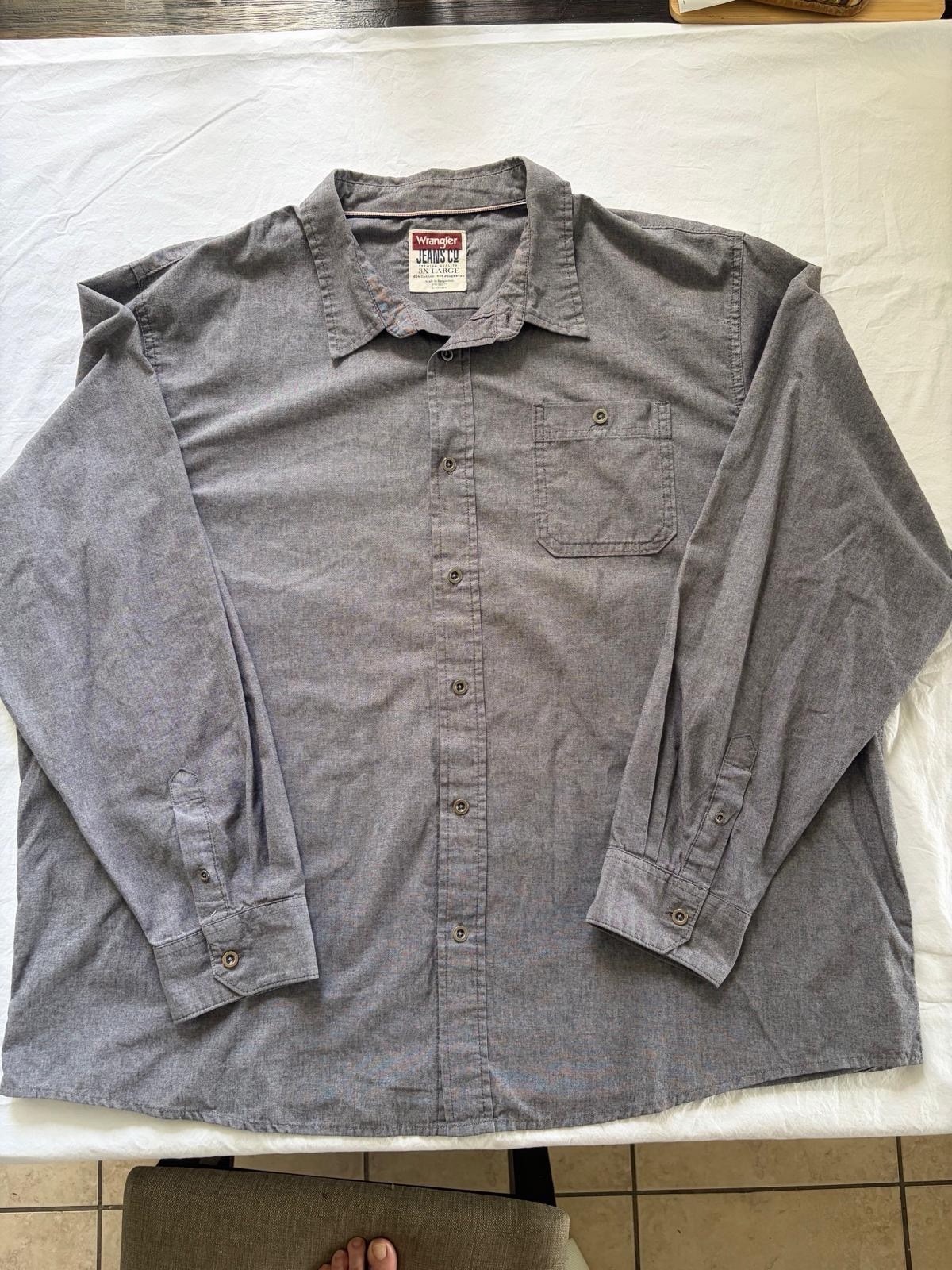 Wrangler Button Down Workwear Long Sleeve Shirt Men’s 3XL Gray Cotton Blend