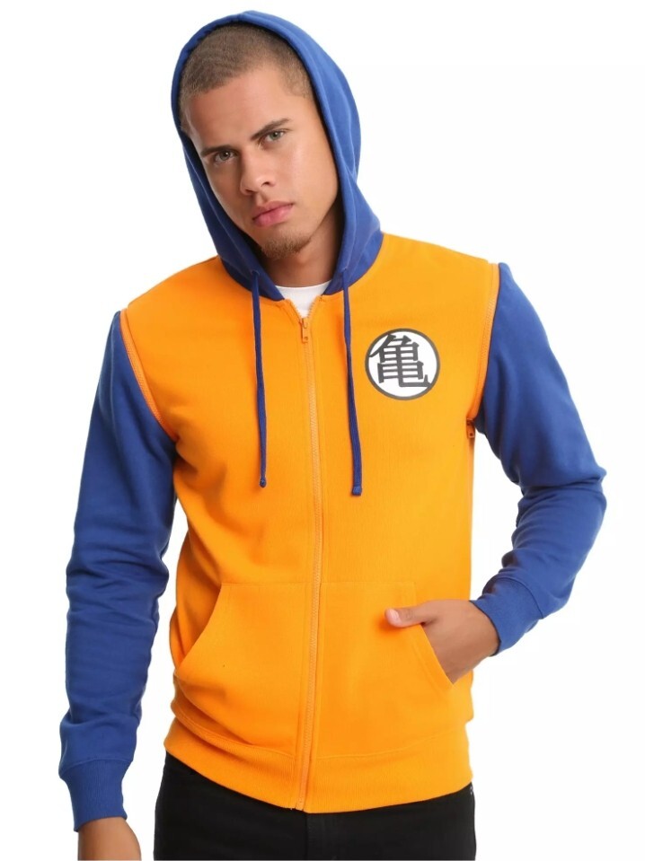 Dragon Ball Z Kame Symbol Contrast Zip-Off Hoodie Size Medium Color Orange/blue