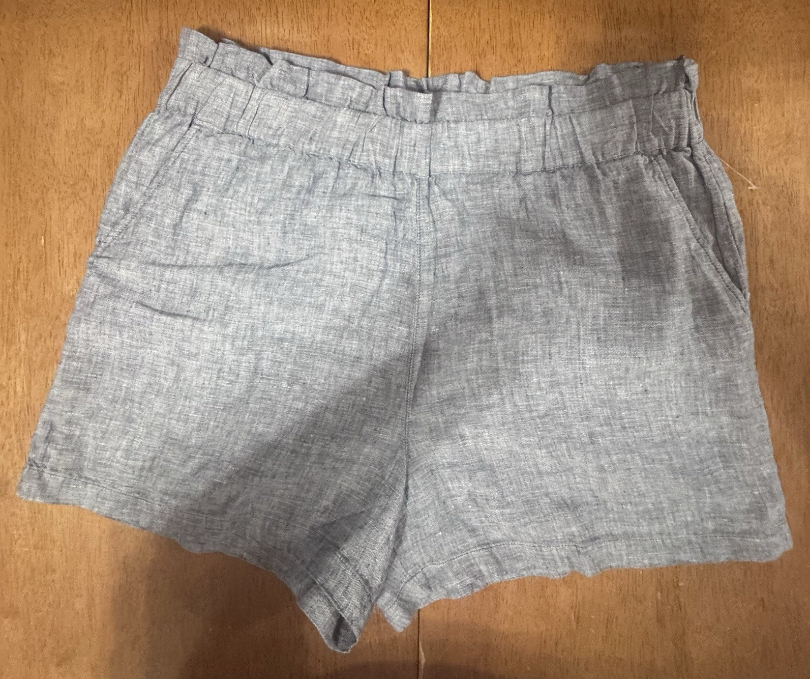 C&C California High Rise Linen Paperbag Shorts Blue Women’s L Pockets