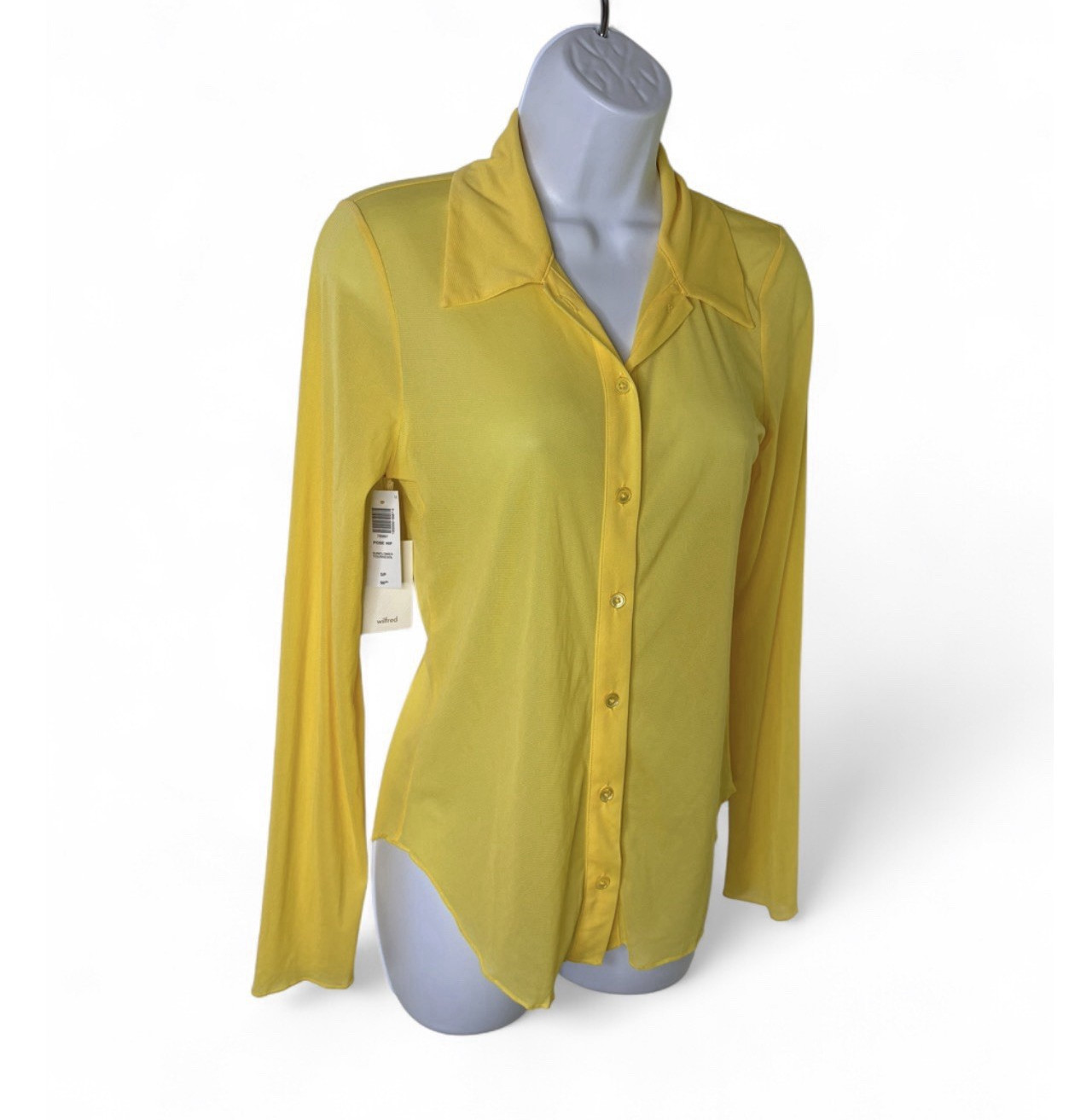 NWT Wilfred Aritzia Pose Hip Sheer Mesh Long Sleeve Button Up Blouse Sz Small