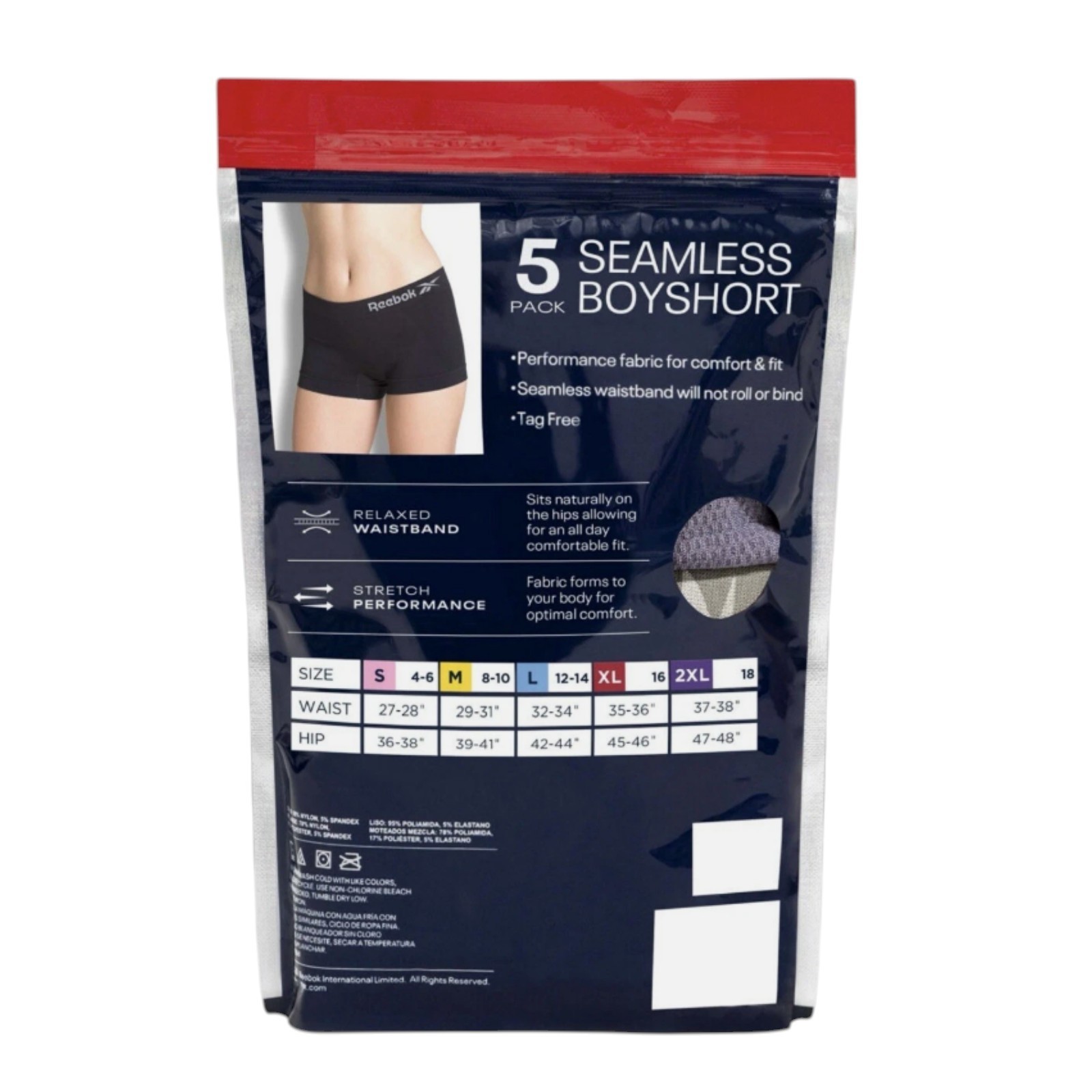 NEW Women’s Reebok 5 Pack Seamless Boyshorts White Purple Black Underwear L / XL