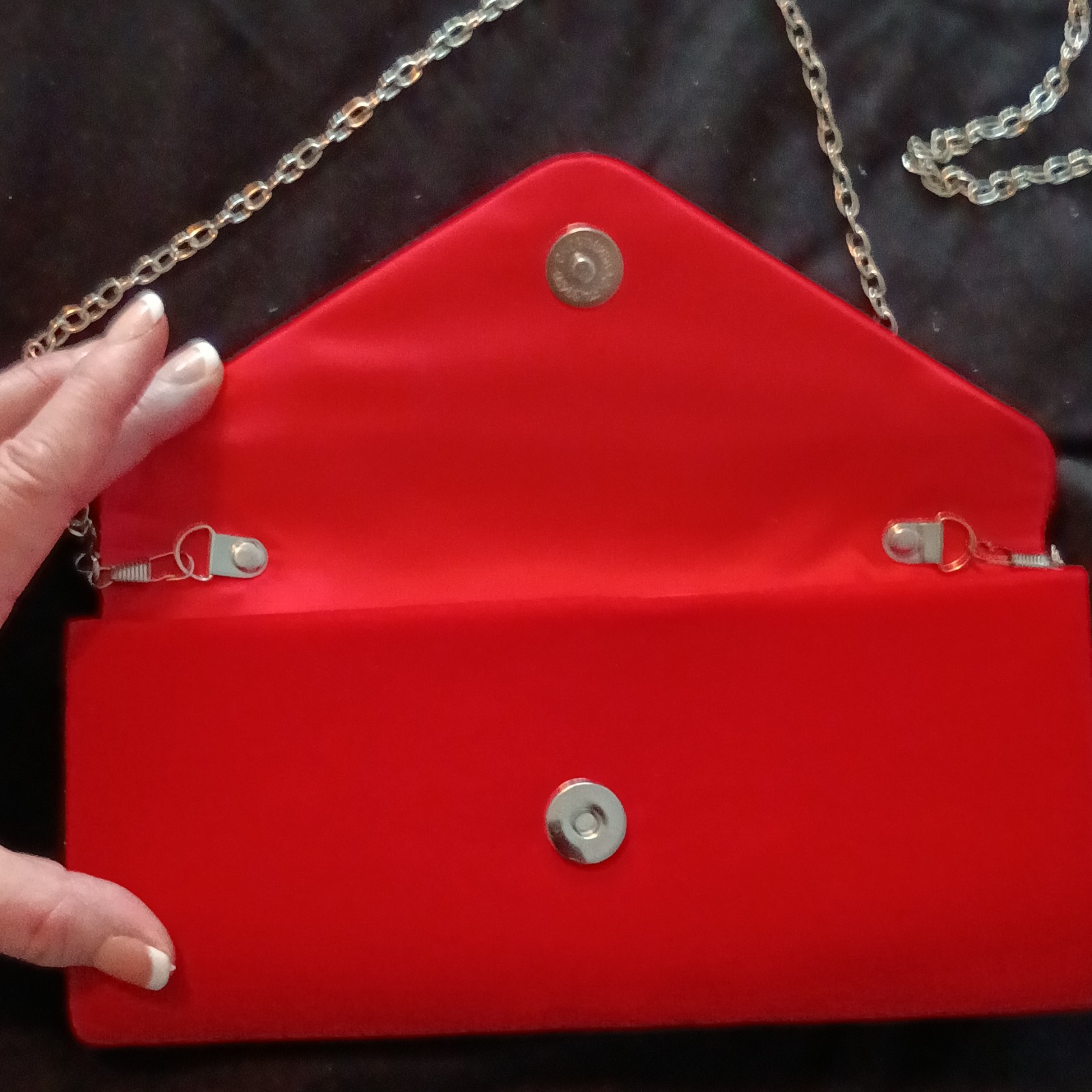 Red Envelope Clutch Purse Magnetic Closure Detachable Silver Chain Strap Lined