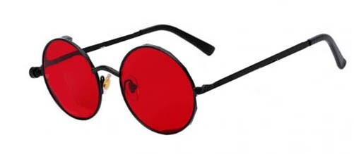 METAL ROUND SUNGLASSES RED LENS HIPPIE HIPSTER RETRO BLACK FRAME 43 MM WOMEN’s