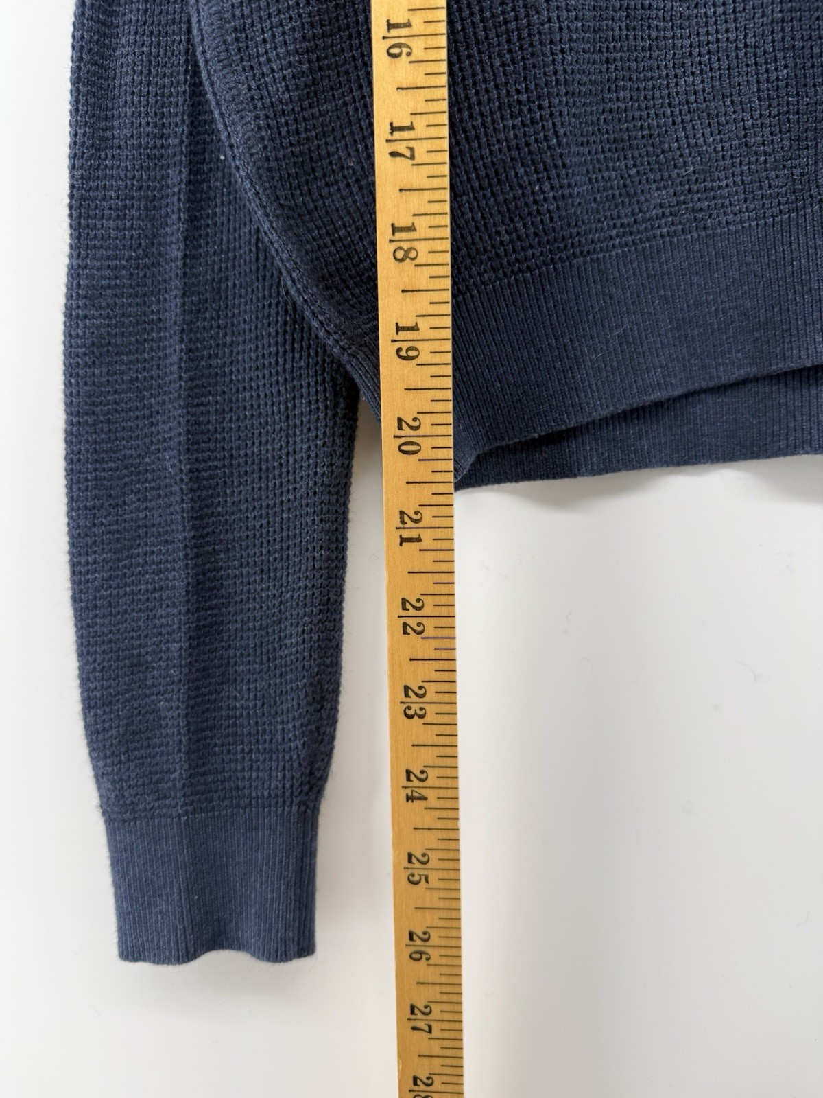 Prana Womens Medium Blue Waffle Knit Cropped V Neck Sweater Shirt