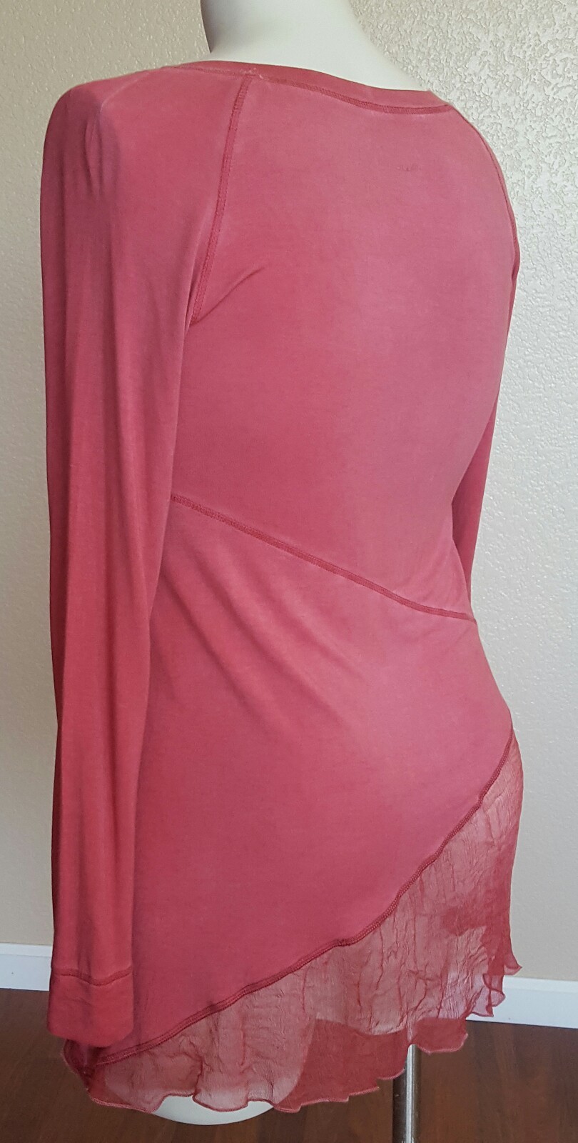 Soft Surroundings Silk Long Sleeve Knit Asymmetrical Tunic Top Size XS Red New