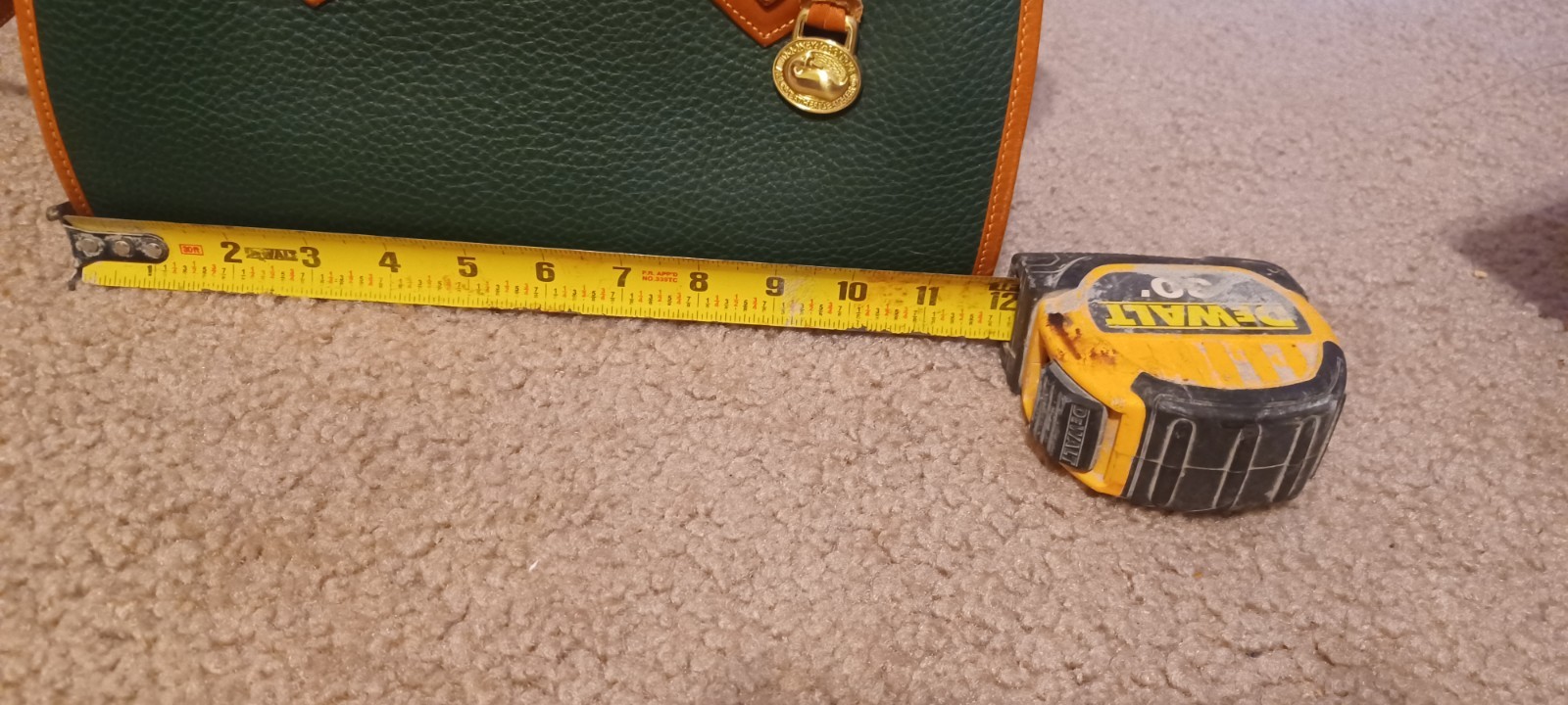 Vintage Dooney & Bourke Green Brown Satchel Top Handle Bag Gold Hardware