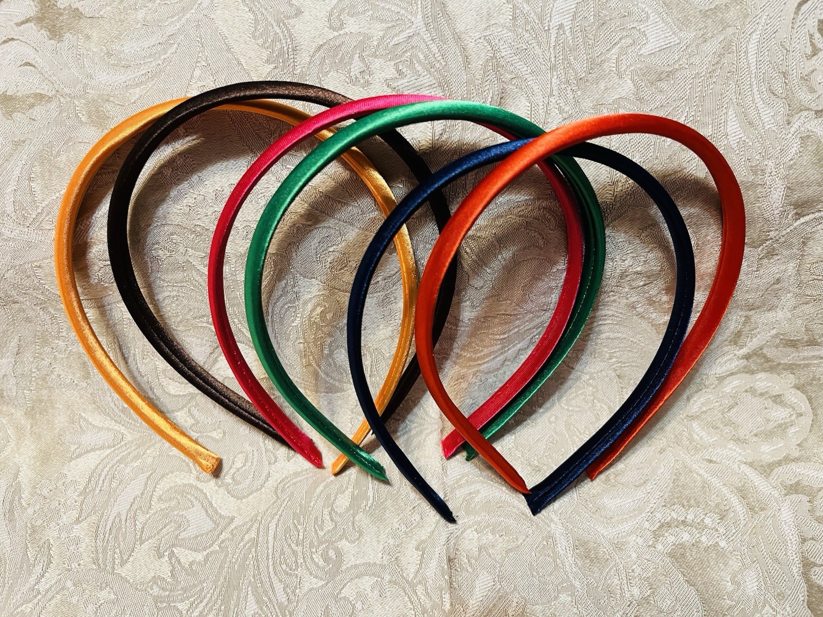 Orange Brown Pink Green Red Navy Satin Headband Fashion Hair Accessory Set Of 6