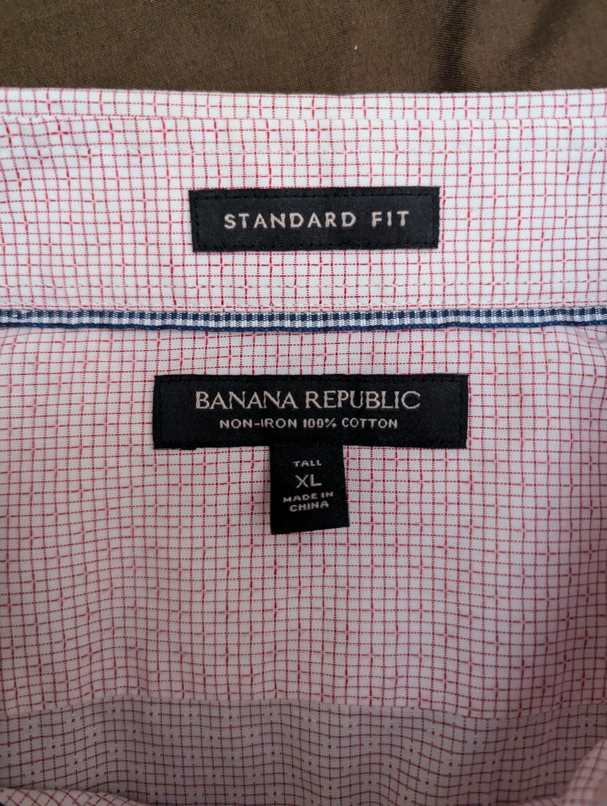 Banana Republic Non-Iron Red White Check Dress Shirt XL