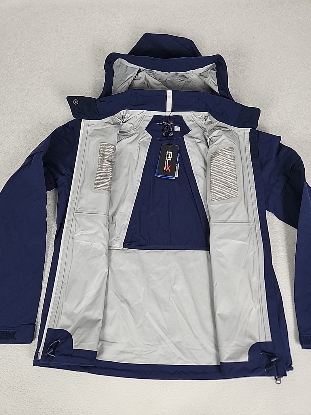 Ralph Lauren RLX Waterproof Hooded Golf Jacket Women’s M Navy Blue Raglan $398-
