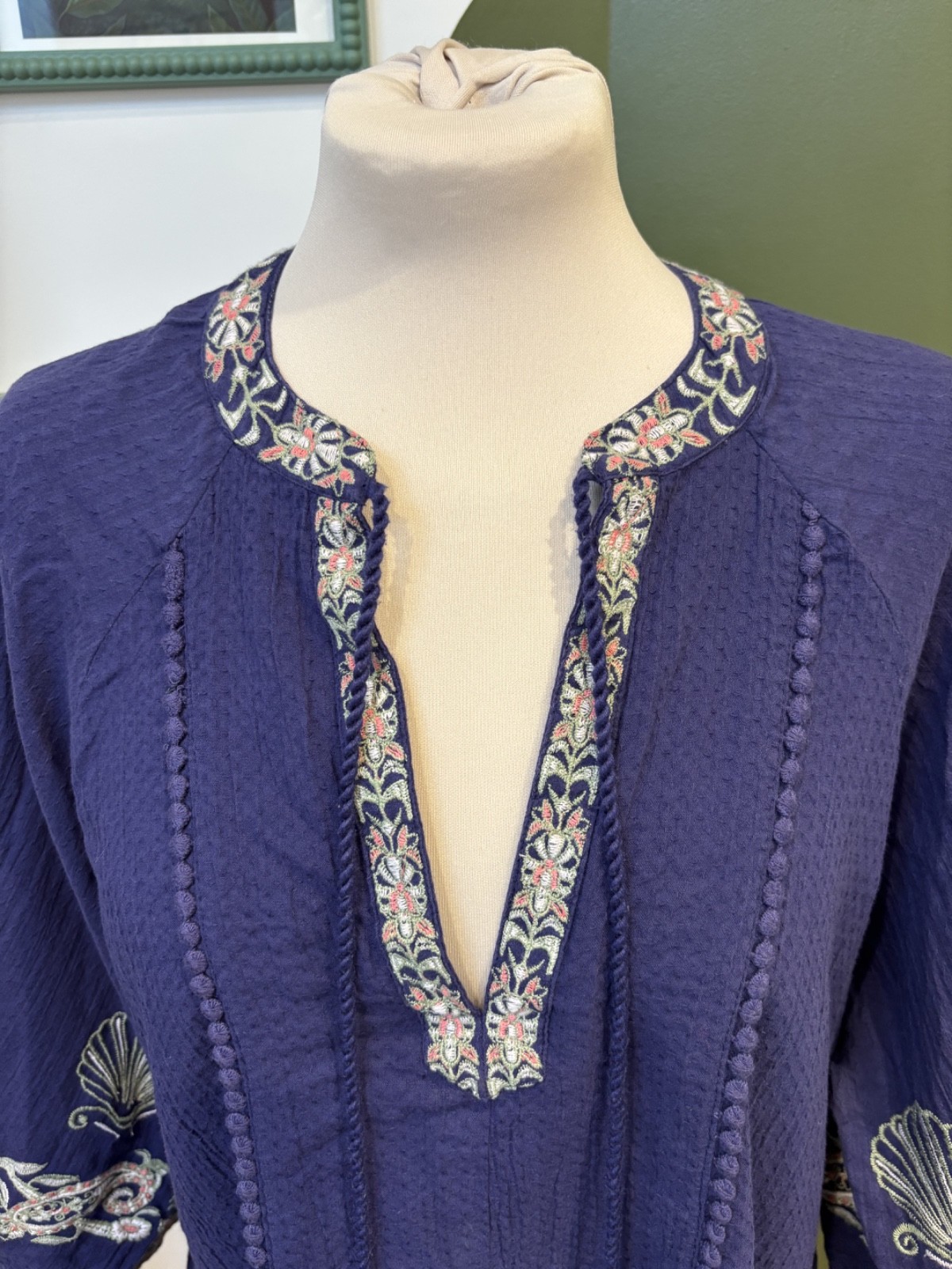 Accessorize Beach Holiday Indigo Blue Short Dress Shell Embroidery L UK 16-18
