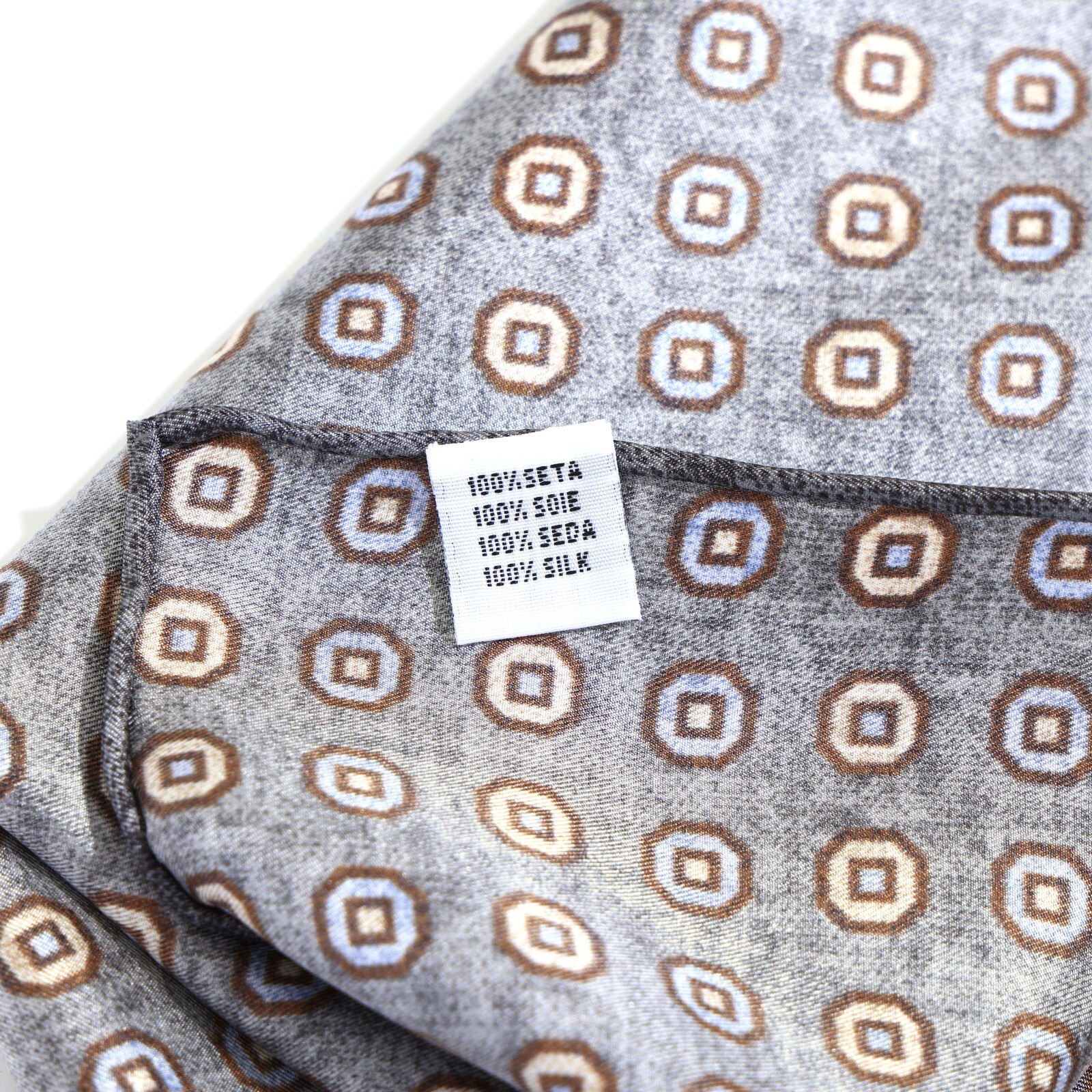 Men’s 100%Silk Twill Handkerchief brownish gray Circle Pocket Square 30cm 11.8in