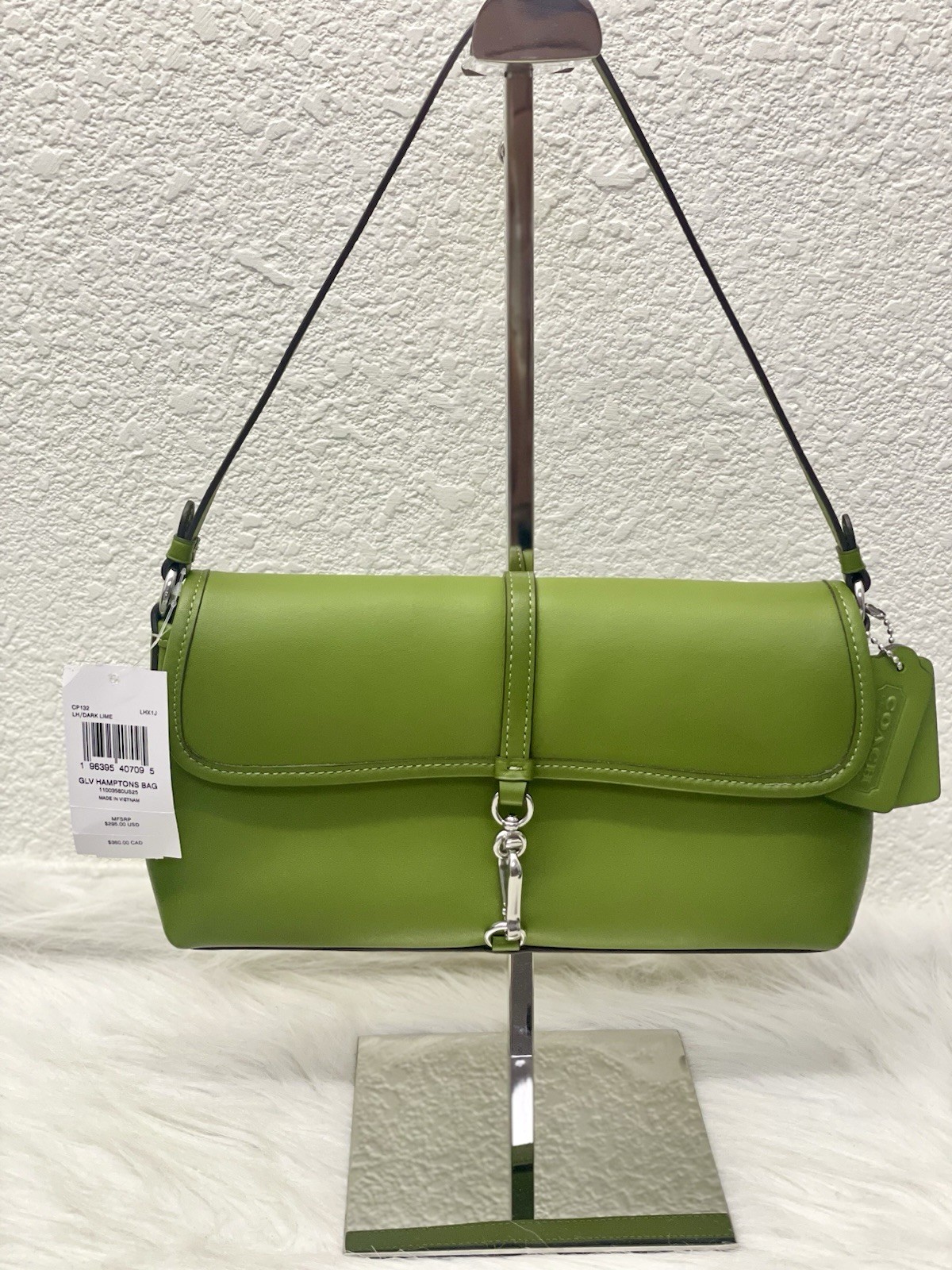 AUTH NWT $295 COACH Hamptons Flap Leather Shoulder Bag In Dark Lime~NEW~
