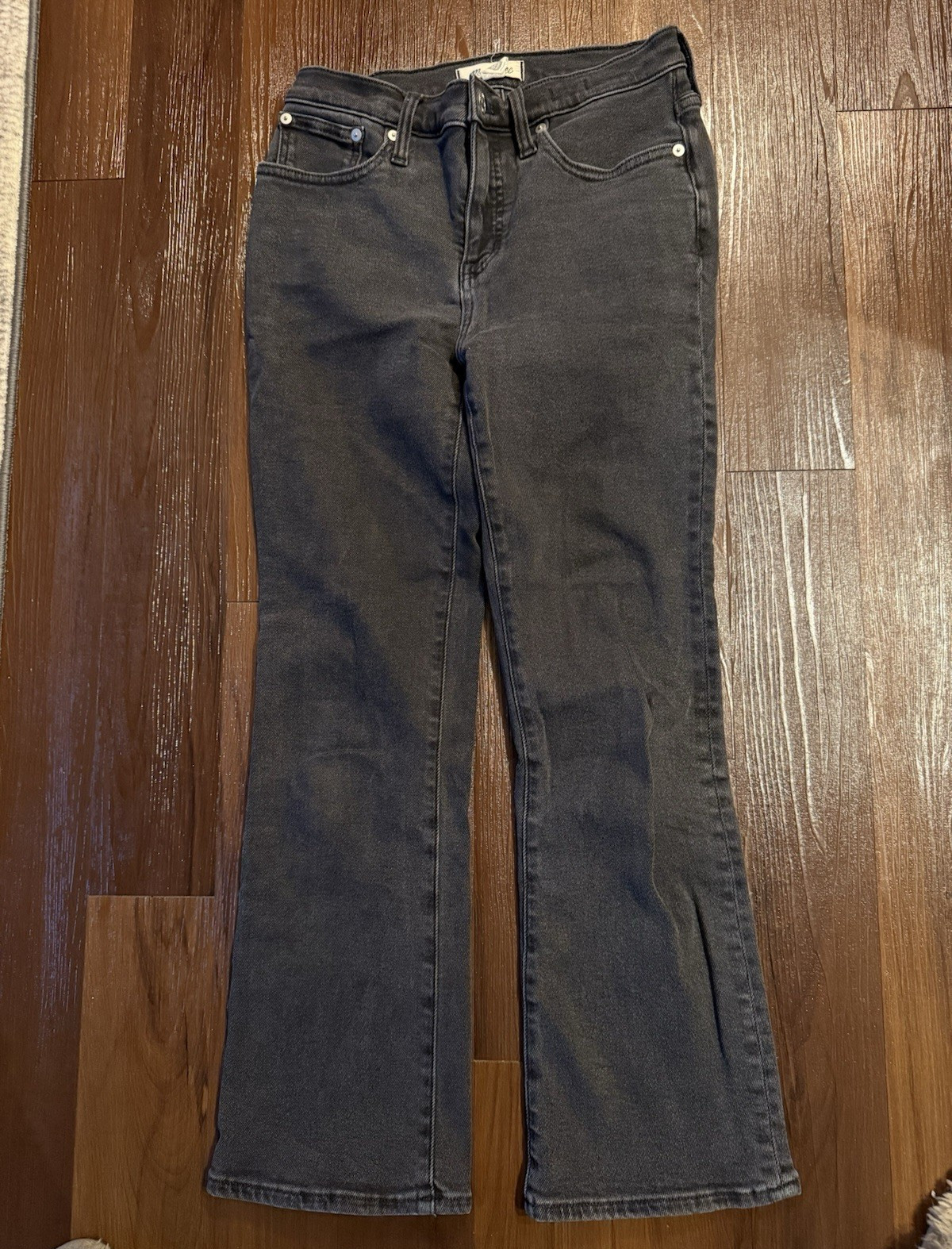 Madewell Women’s Dark Gray Denim Jeans Mid Rise Kick Flare 5-Pocket Button