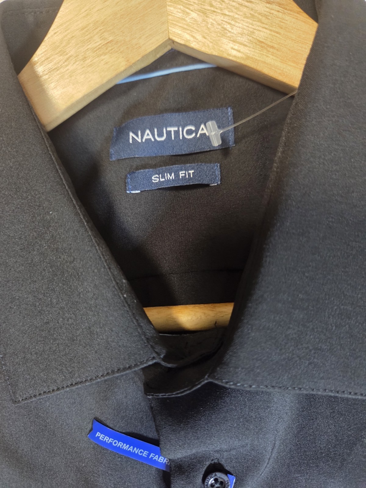 Nautica Slim Fit Performance Dress Shirt Stretch Black Solid XL 17-17 1/2 34/35.