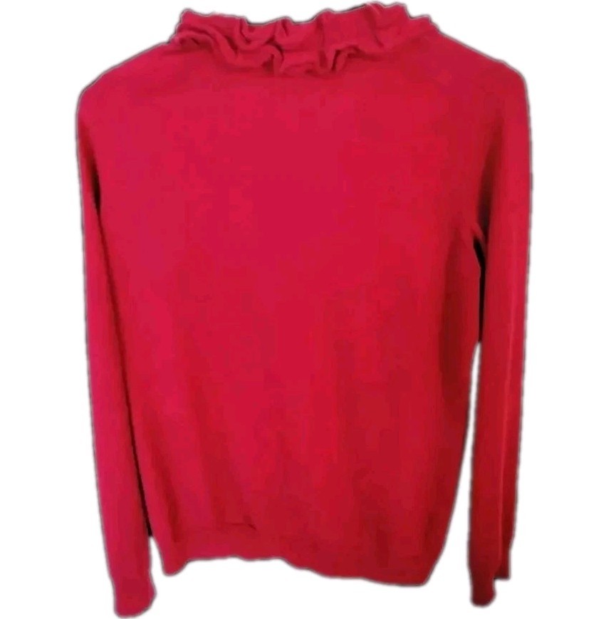 Talbots Large L Crimson Ruffled V-Neck Wool Blend Blouse Cottagecore Red