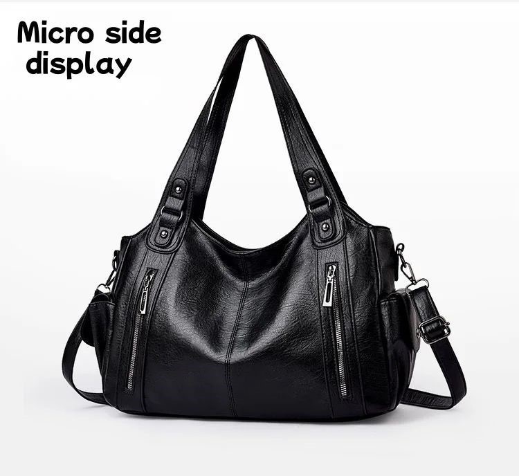 Women’s PU Leather Shoulder Bag Large Capacity Zipper Tote Handbag Casual