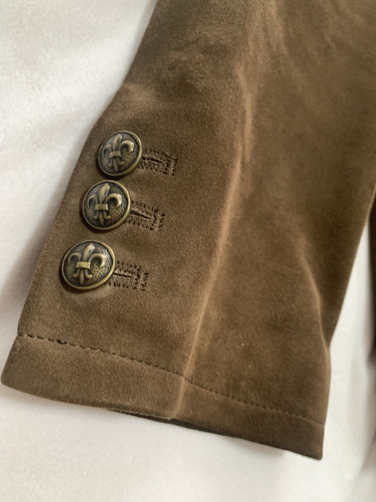 John Varvatos Brown Leather Military Jacket Stand-Up Collar Button Closure 50