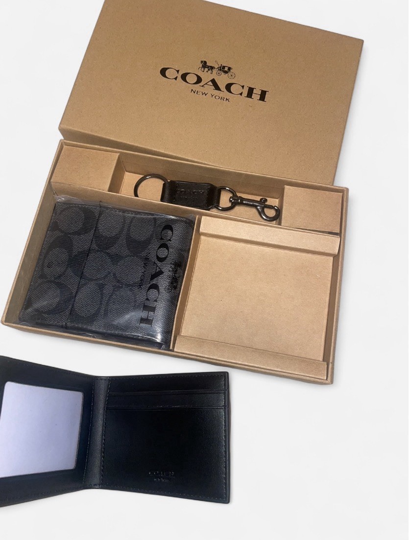 Coach Men’s 3-in-1 Wallet Set Signature Black/Black/Oxblood NWT Box Included New