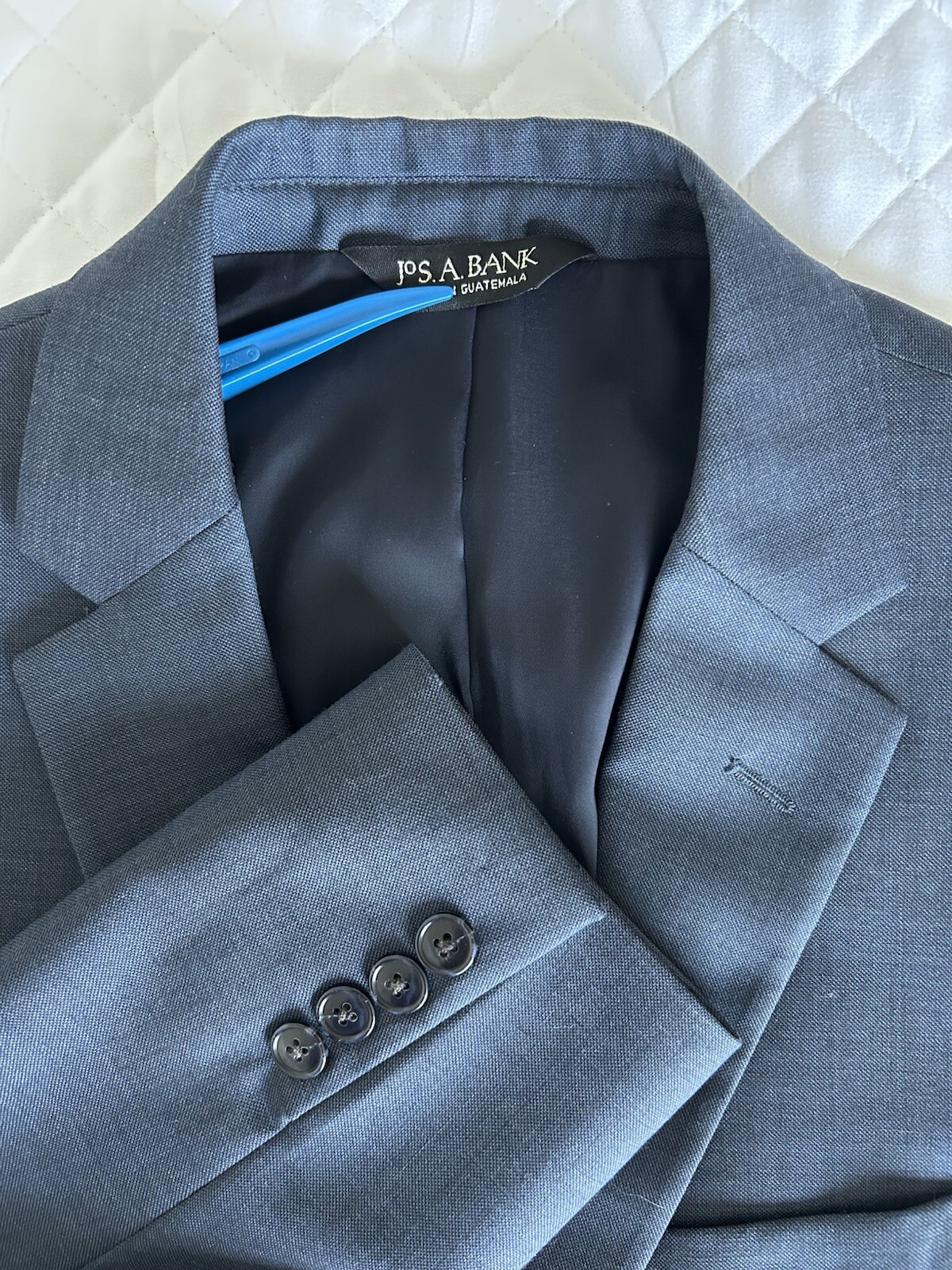Jos A Bank Blazer Mens 39L Blue 100% Wool Two Button Jacket Notched Slim Fit