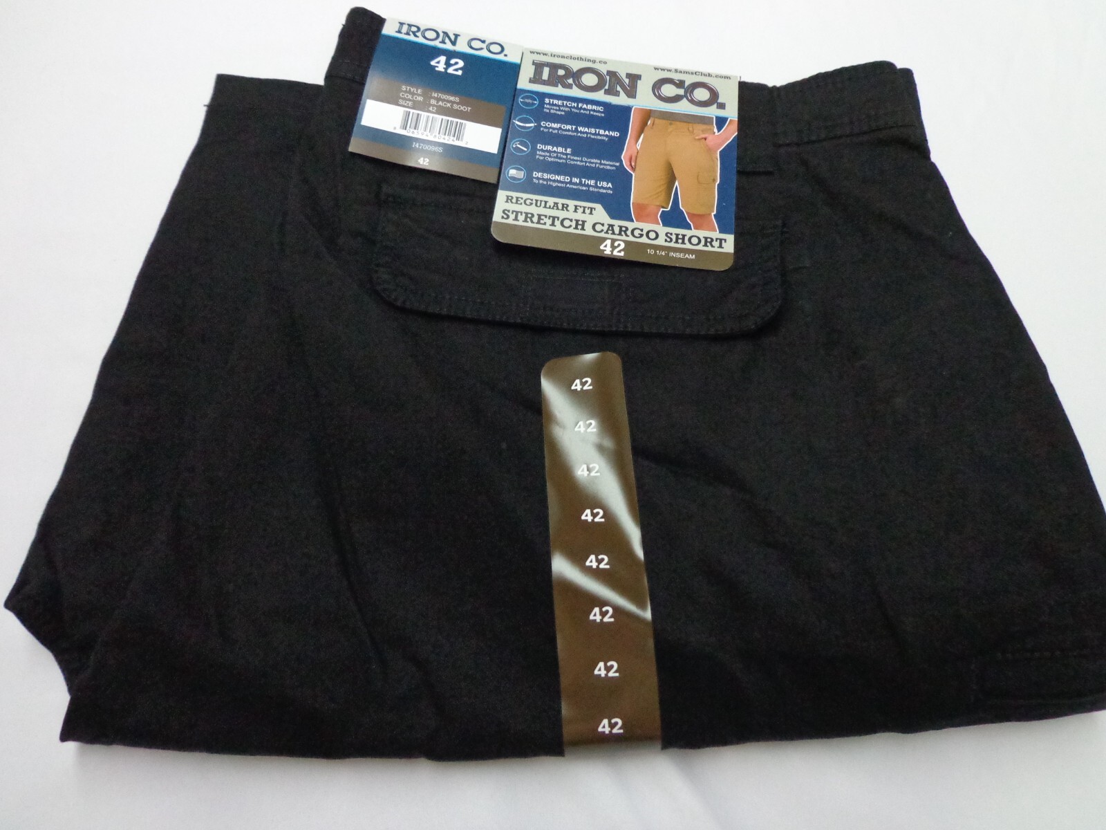 Iron Co Stretch Cargo Shorts Regular Fit Cotton Blend Black Soot Size 42