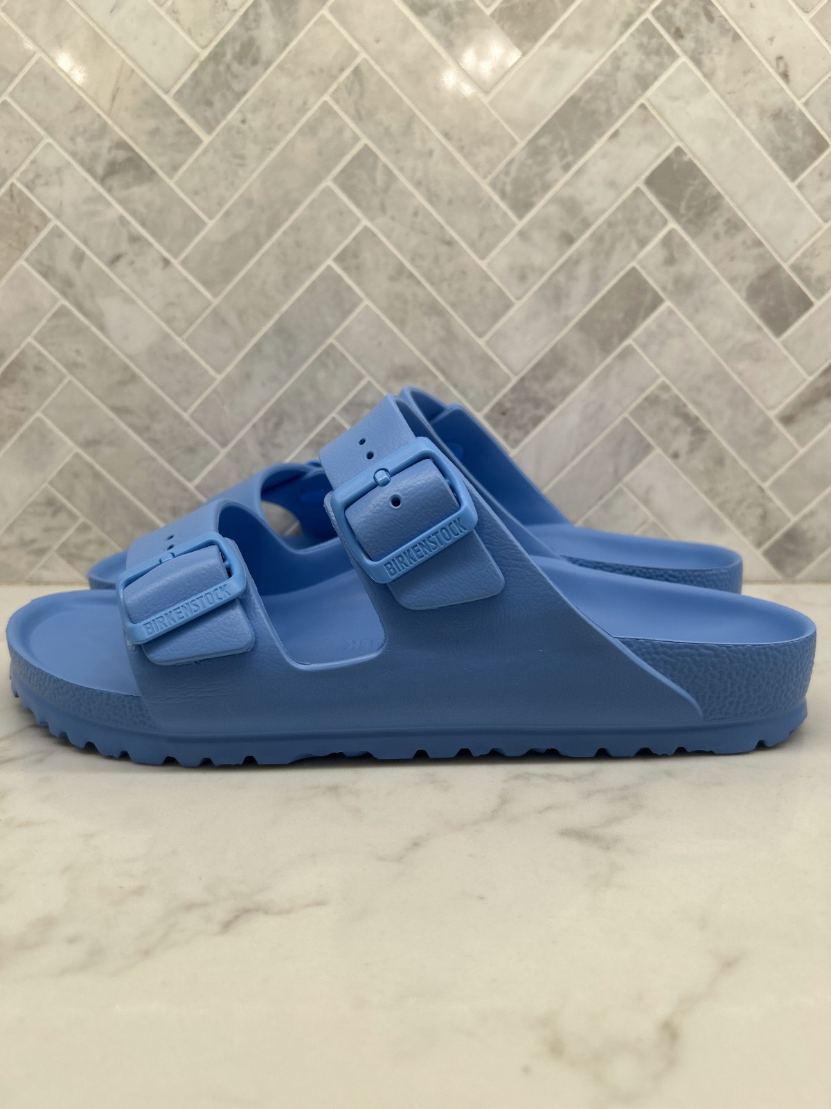 Birkenstock Arizona Essentials EVA Sandals Womens 10 41 Sky Blue Slip On Slides