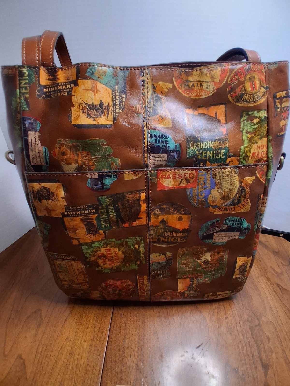 Patricia Nash Brown Multicolor Travel Graphic Tote Medium Double Handles Pockets