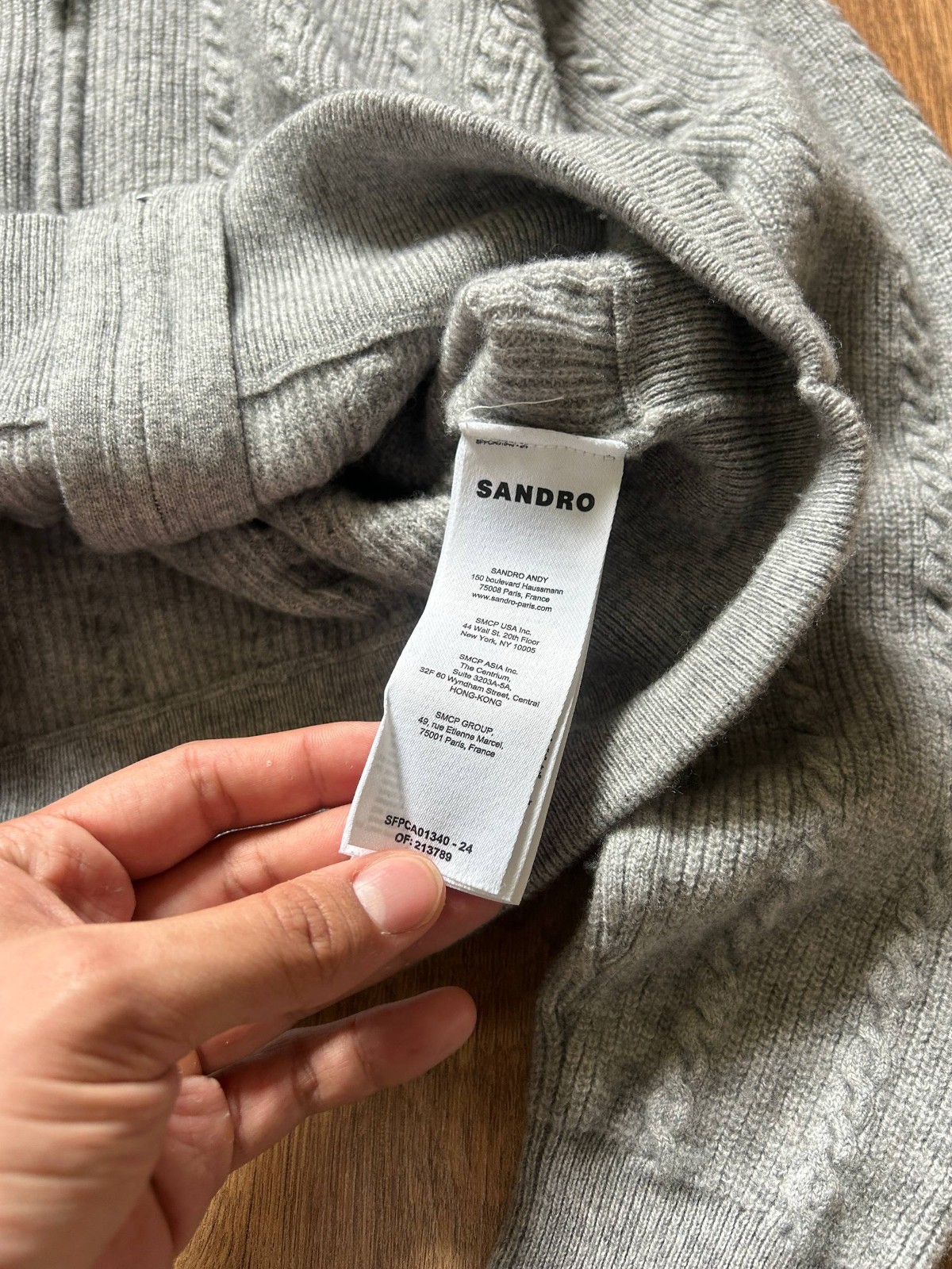 Sandro pearl-embelished cable-knit cardigan womens 2 size grey