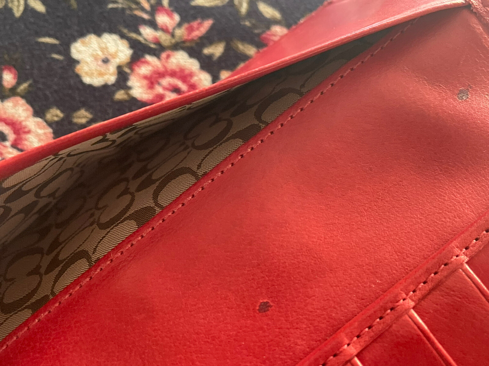 COACH Hampton Red Leather Trifold Envelope Wallet 7.75″x 4″