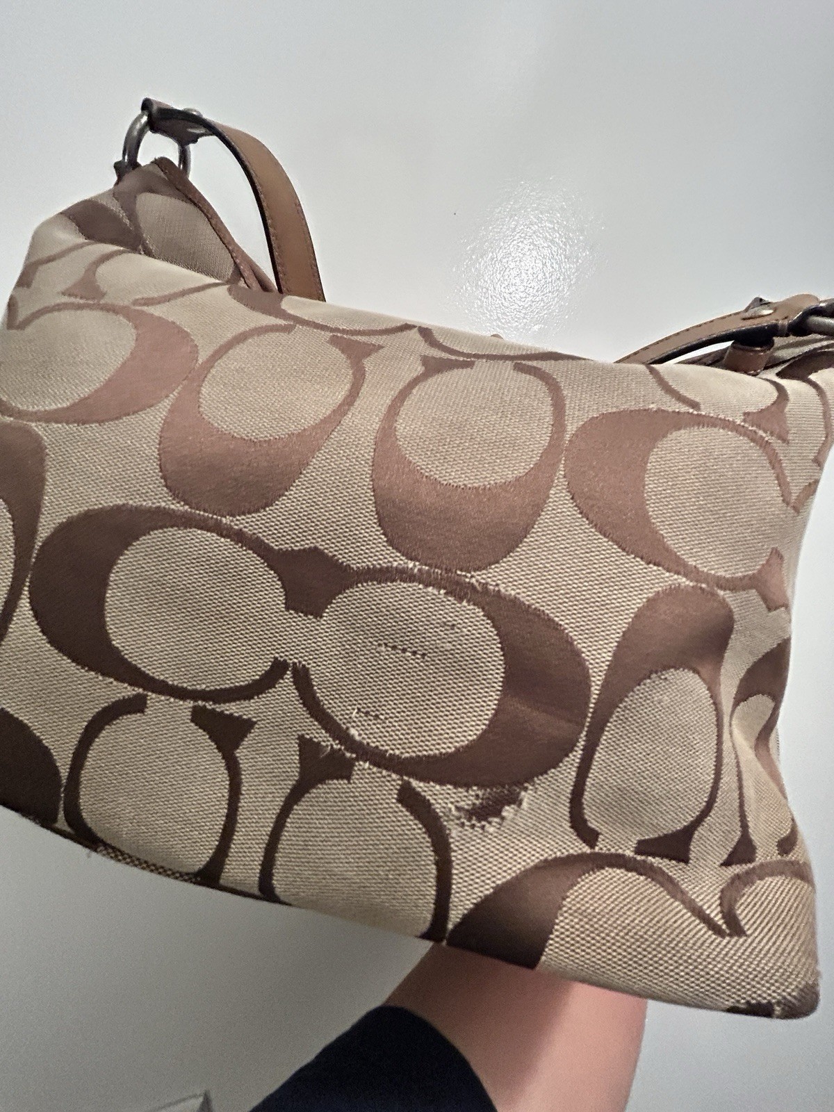 Coach Signature Logo Brown/Beige Large Hobo Shoulder Bag