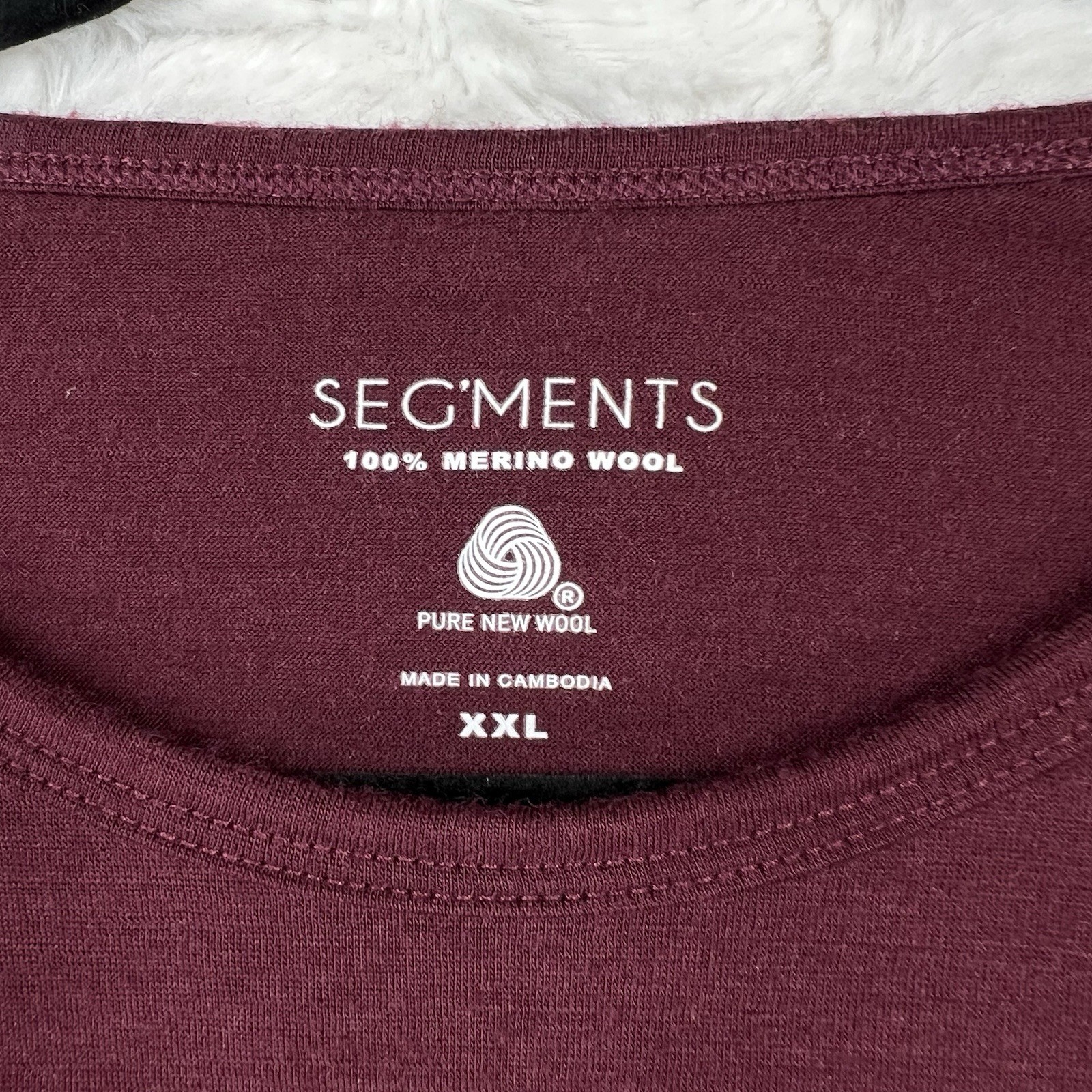 Seg’ments 100% Merino Wool Baselayer Shirt Womens XXL Burgundy Long Sleeve *Flaw