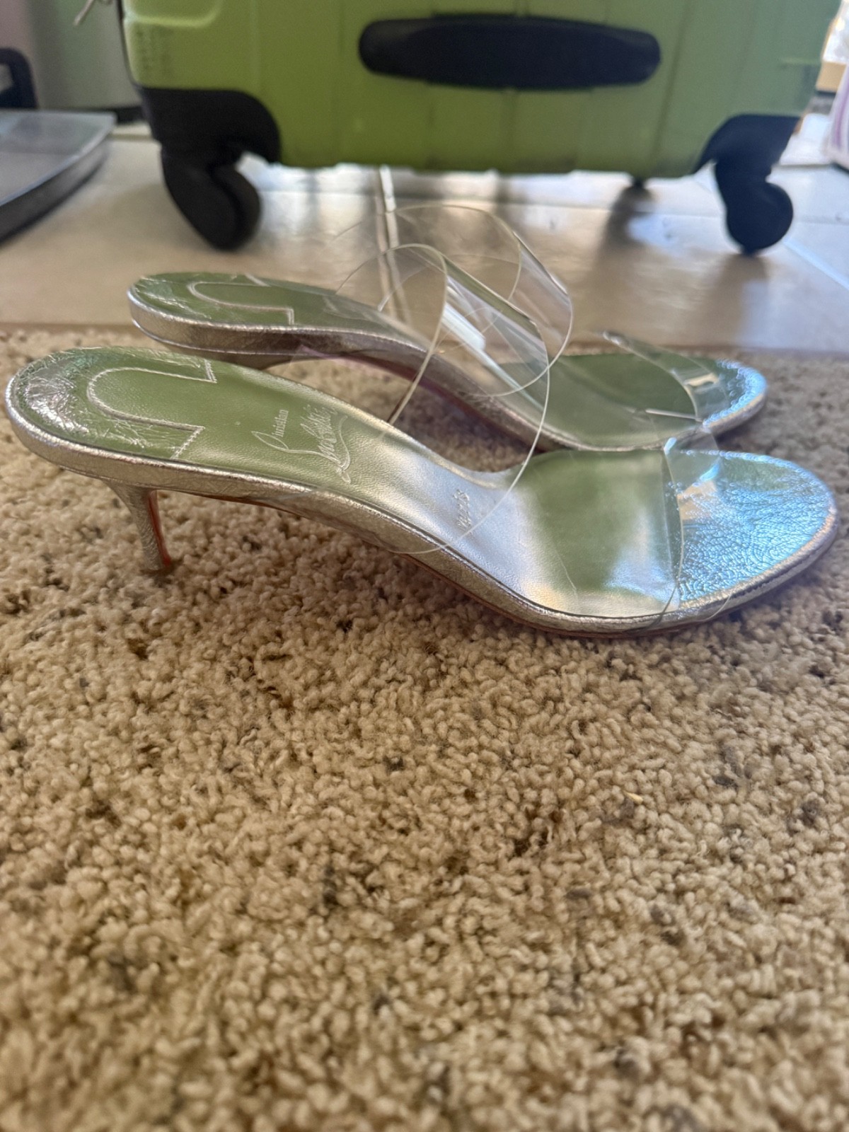 CHRISTIAN LOUBOUTIN 55mm Just Nothing Clear Slide silver heels size 39