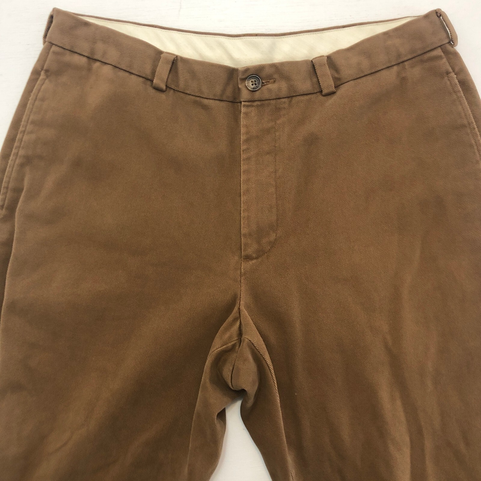 vtg Brooks Brothers 346 Pants 35×29.5 Brown 100% Soft Cotton Twill Hong Kong