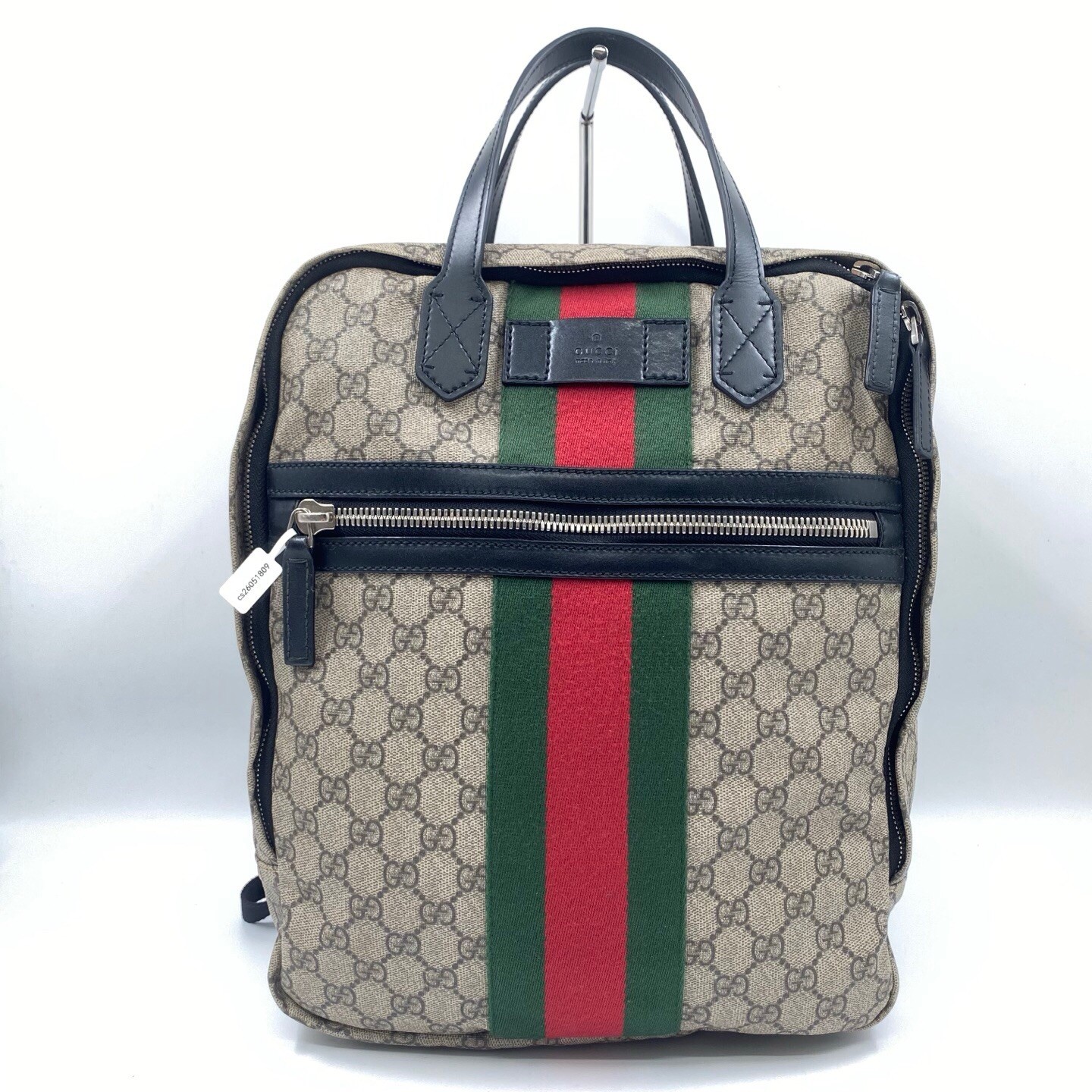 Gucci Sherry Ophidia GG Supreme Monogram Backpack Beige Canvas Web Black 051809