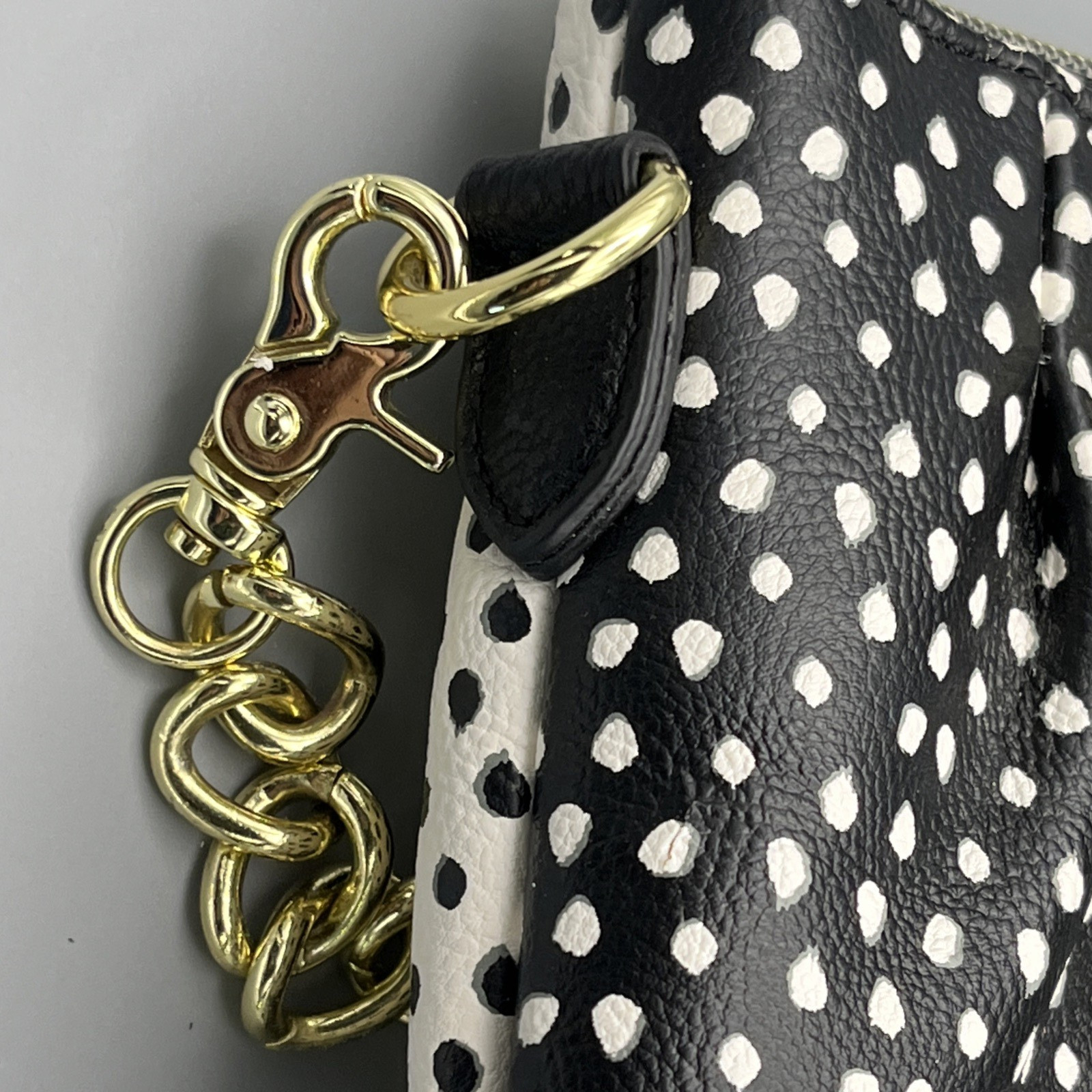 Betsey Johnson Polka Dot Shoulder Bag Purse Black & White Turquoise Bow Charm