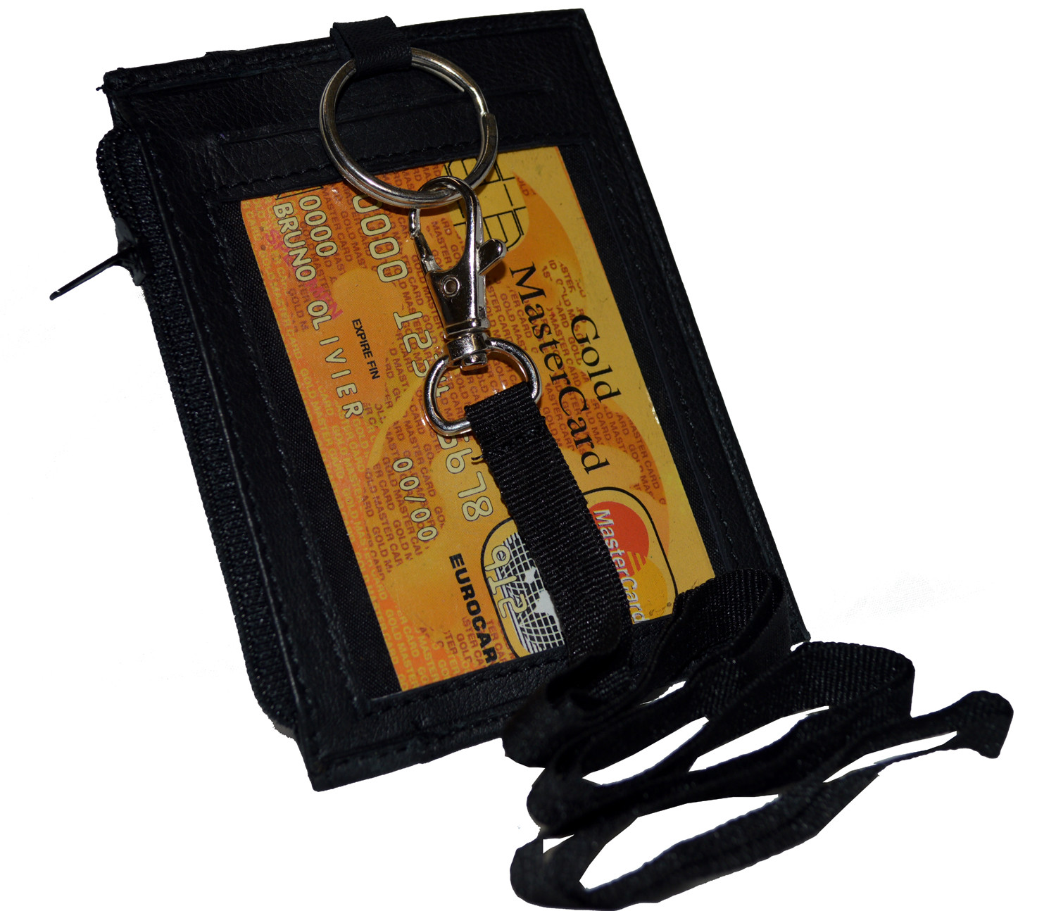 ID Holder With Neck Strap Genuine Leather New Black by Leatherboss