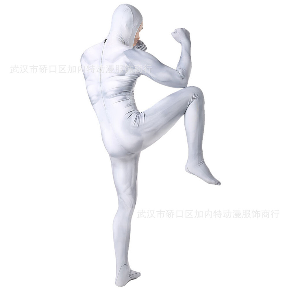 Gray Muscle Jumpsuit Stage Show Suit Cosplay Costume Bodysuit Halloween Adult