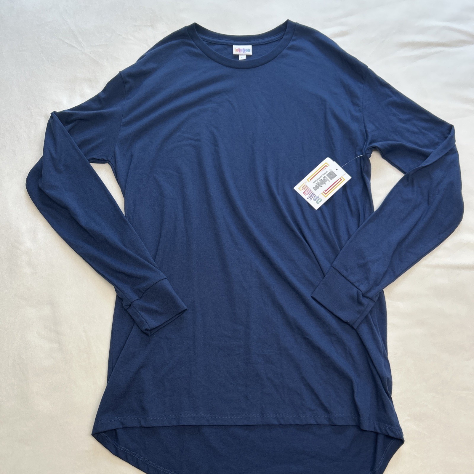 LuLaRoe Hudson Long Sleeve Top Women’s Large Solid Navy Blue NWT Casual