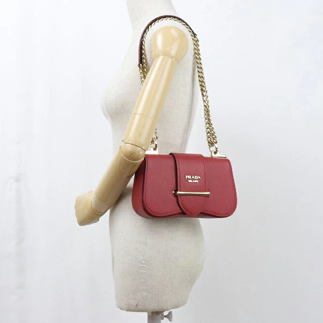 PRADA 1BD219 Saffiano Leather Chain Shoulder Bag Crossbody Rosso Red Purse
