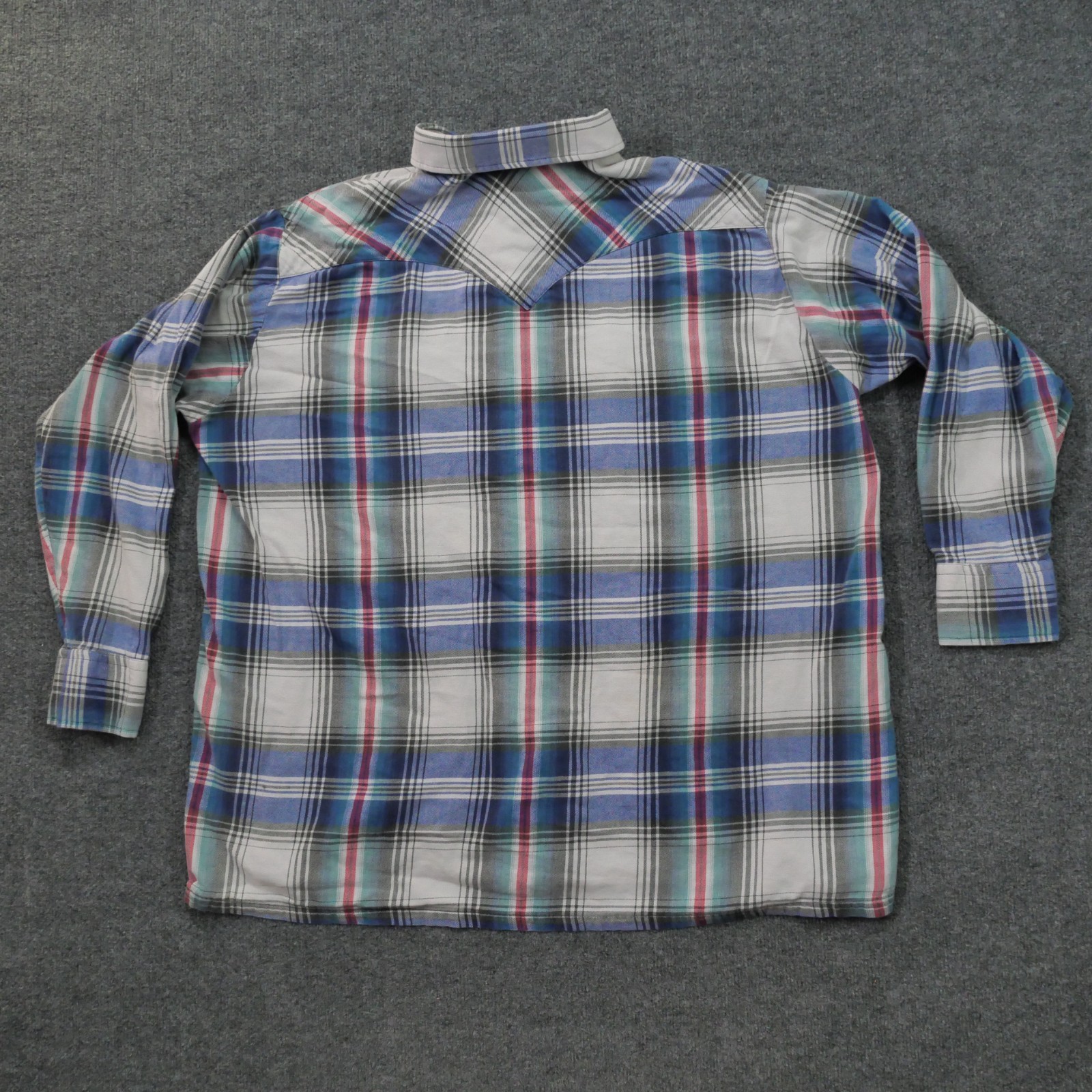 Vintage Plainsman Shirt Mens 2XL Blue Plaid Pearl Snap Western Country 90s