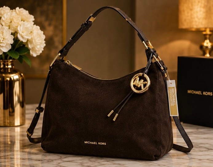Michael Kors Nolita Chocolate Leather Convertible Shoulder Bag Brown Gold MK