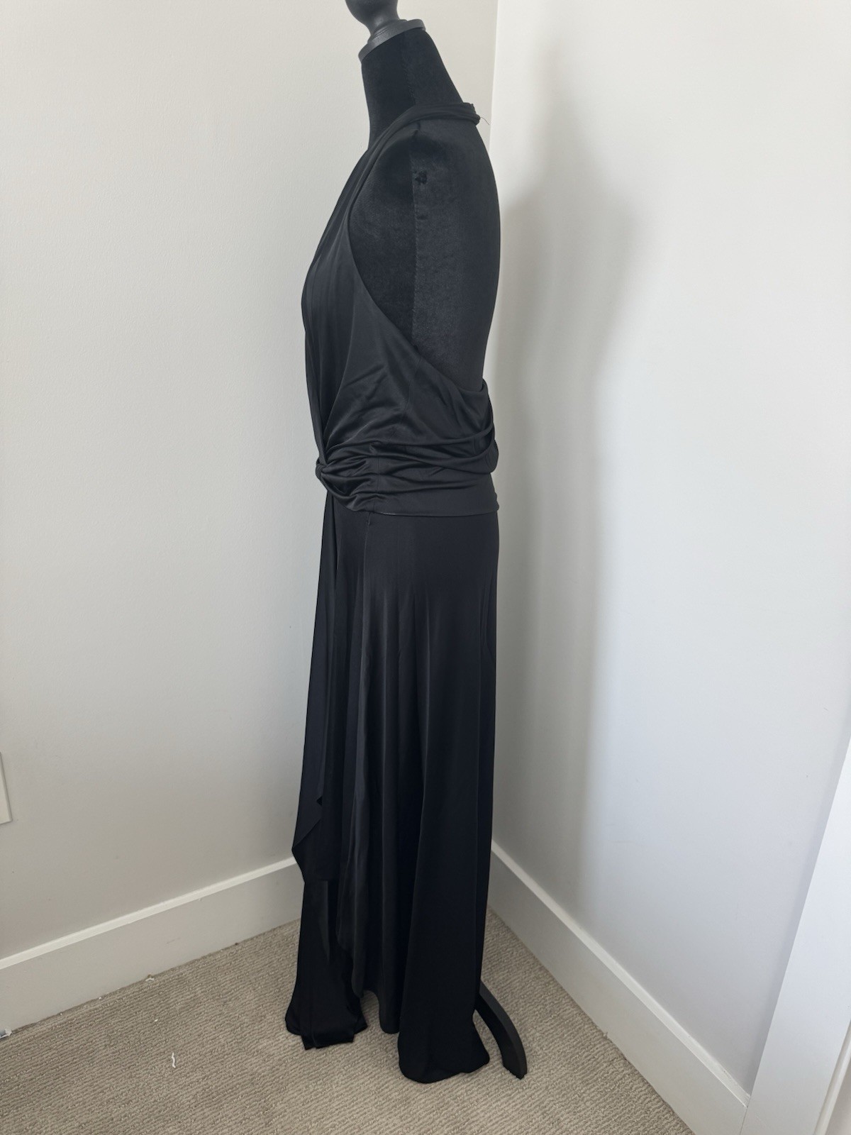 BCBGMAXAZRIA Max Azria black draped halter evening gown discontinued small