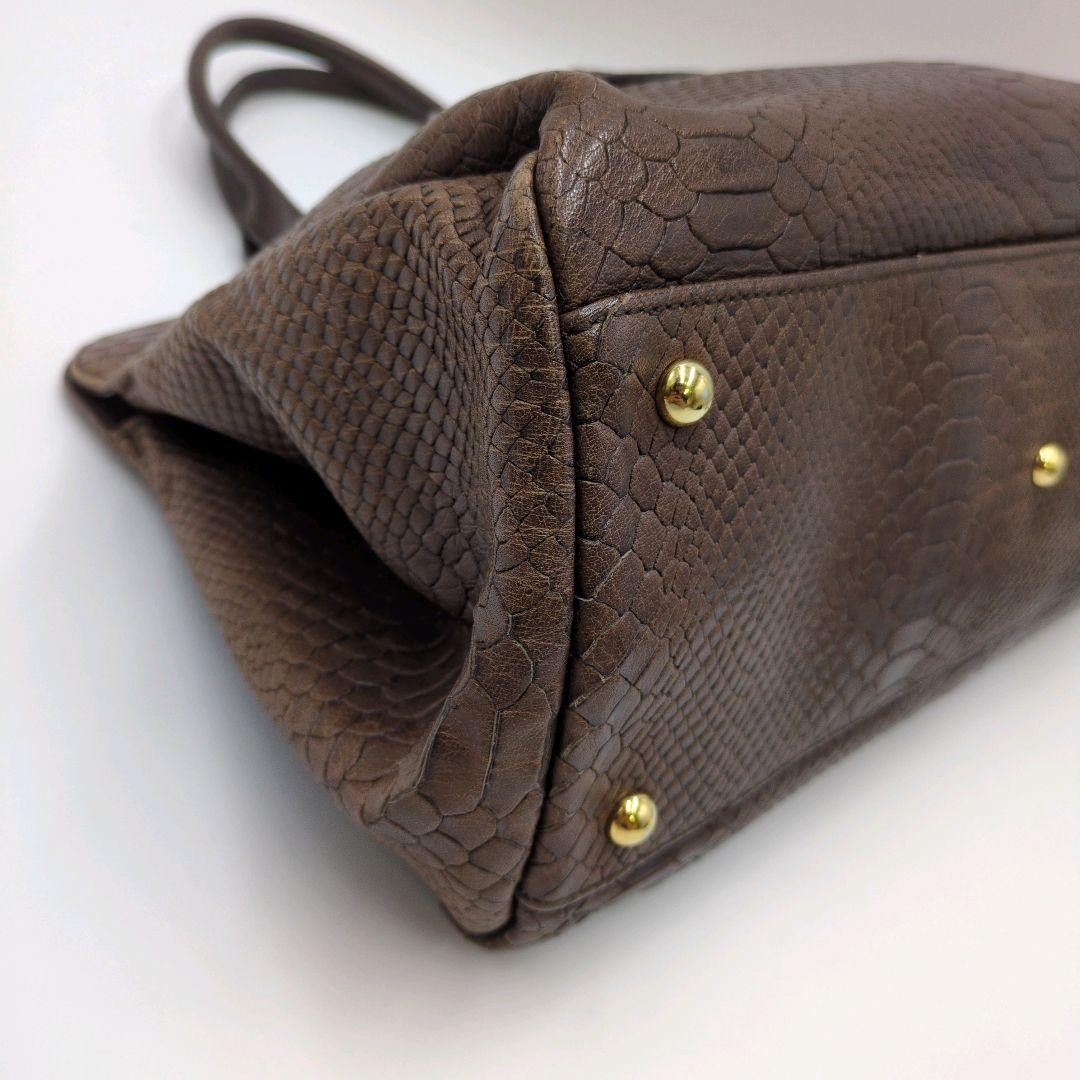Longchamp Gabby Python Leather Tote Bag 11.4×14.6×6.3in Embossed Lock Used