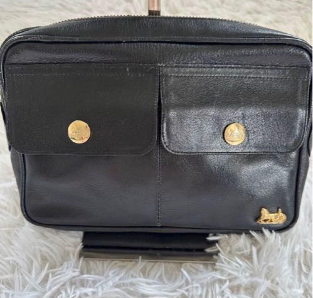 CELINE Leather Camera Shoulder Black Horse Carriage Hardware Used From Japan